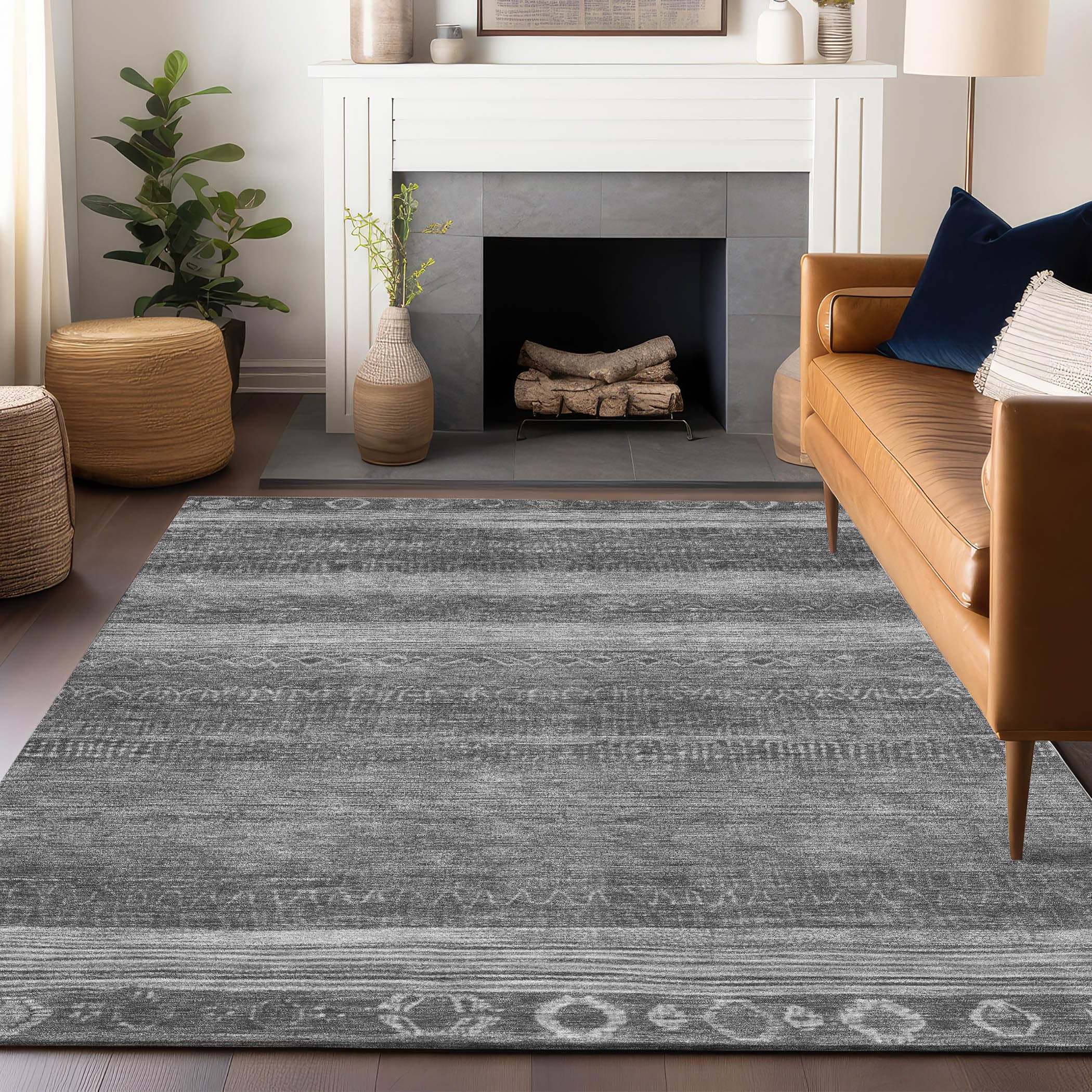 Machine Washable Indoor/Outdoor Chantille Gray 9 x 12 Rug