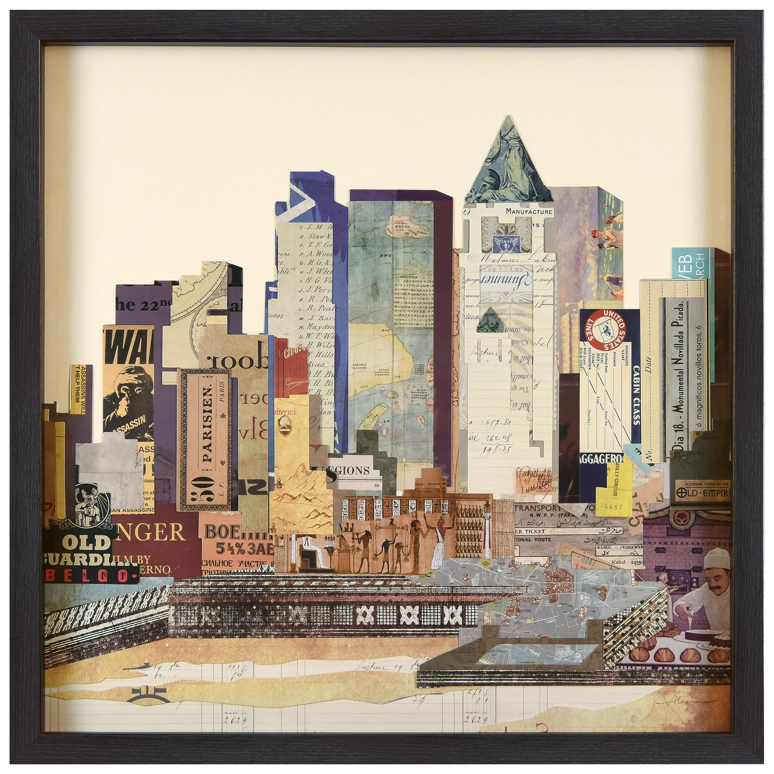 Empire Art Direct Dimensional Collage Framed Graphic Paper Under Glass Wall Art By Alex Zeng Ready To Hang, 25'' X 25'', New Yor