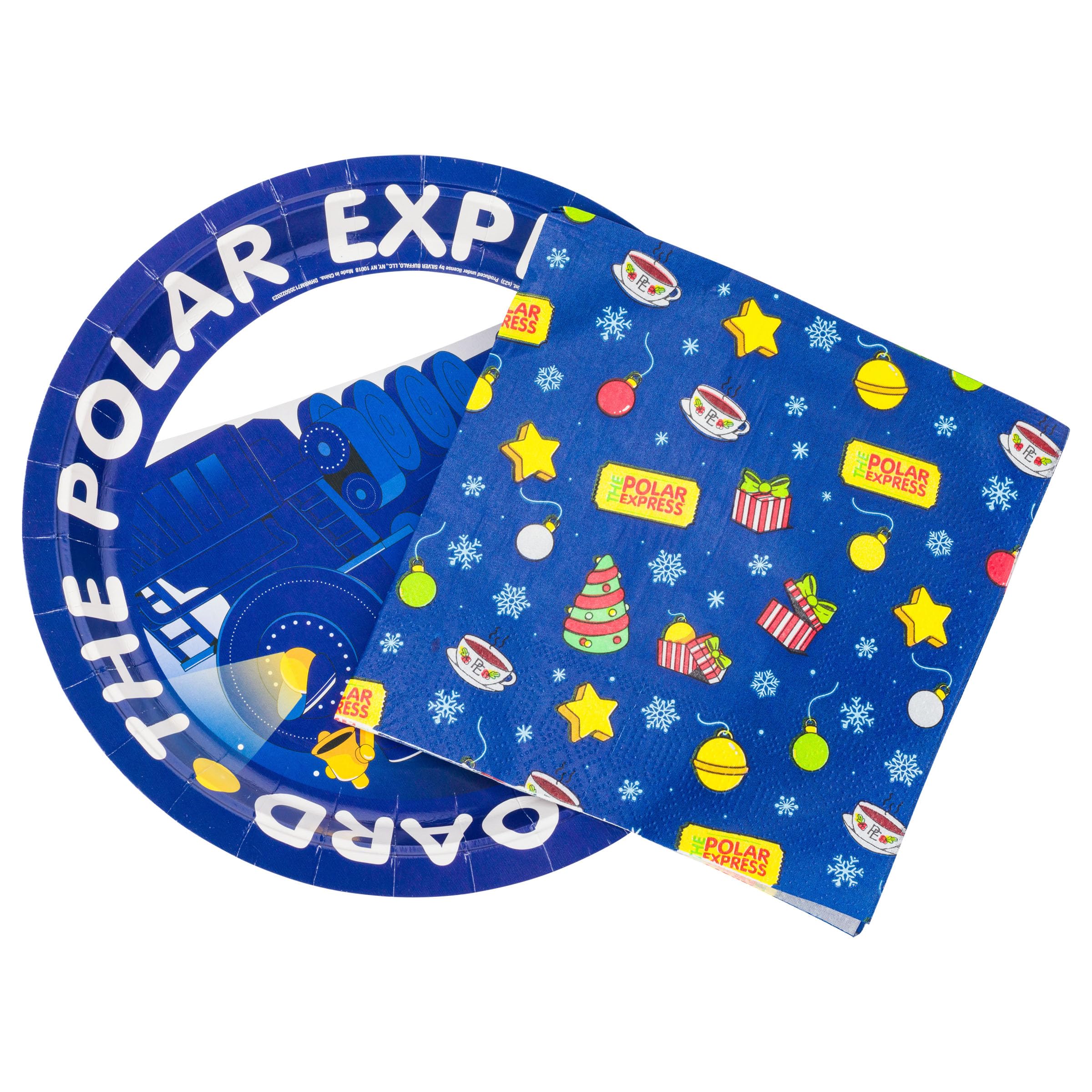 Silver Buffalo The Polar Express All Aboard Christmas Holiday Train 32 Pack Partyware Disposable Paper Plates And Napkins