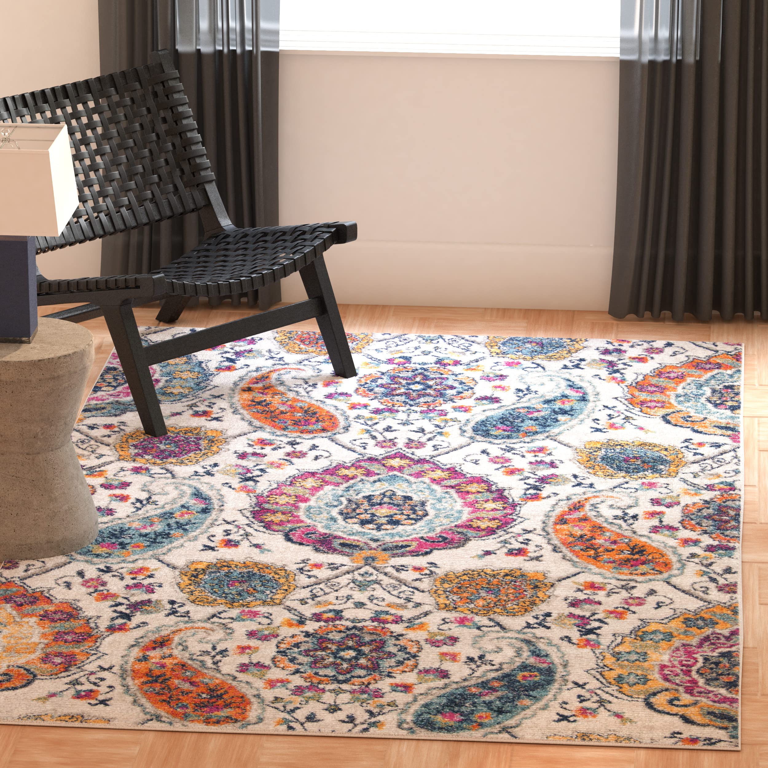 SAFAVIEH Madison Collection Accent Rug - 3 x 5, Cream & Multi, Boho Chic Glam Paisley Design, Non-Shedding & Easy Care, Ideal 