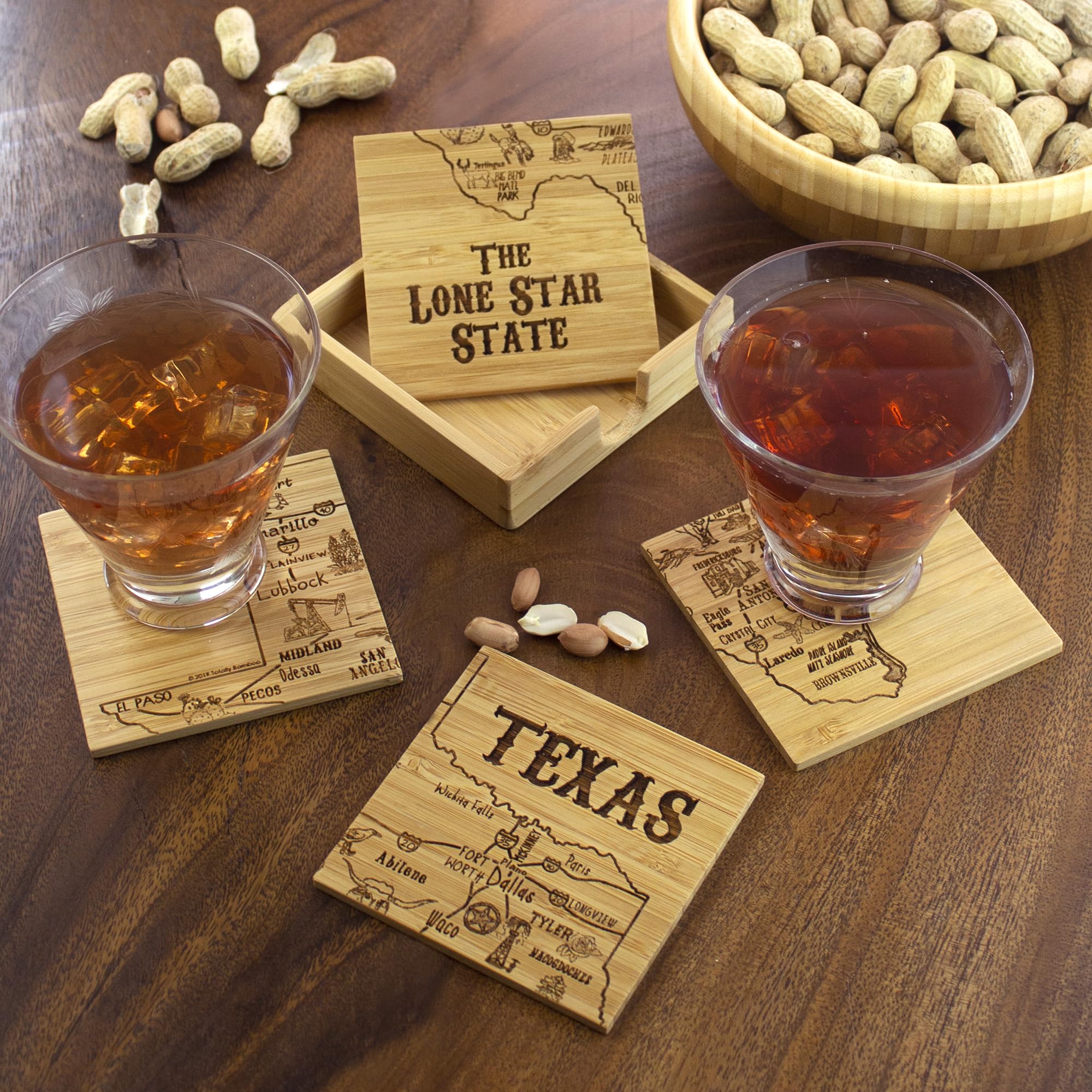 Totally Bamboo Texas State Puzzle 4 Piece Bamboo Coaster Set With Case