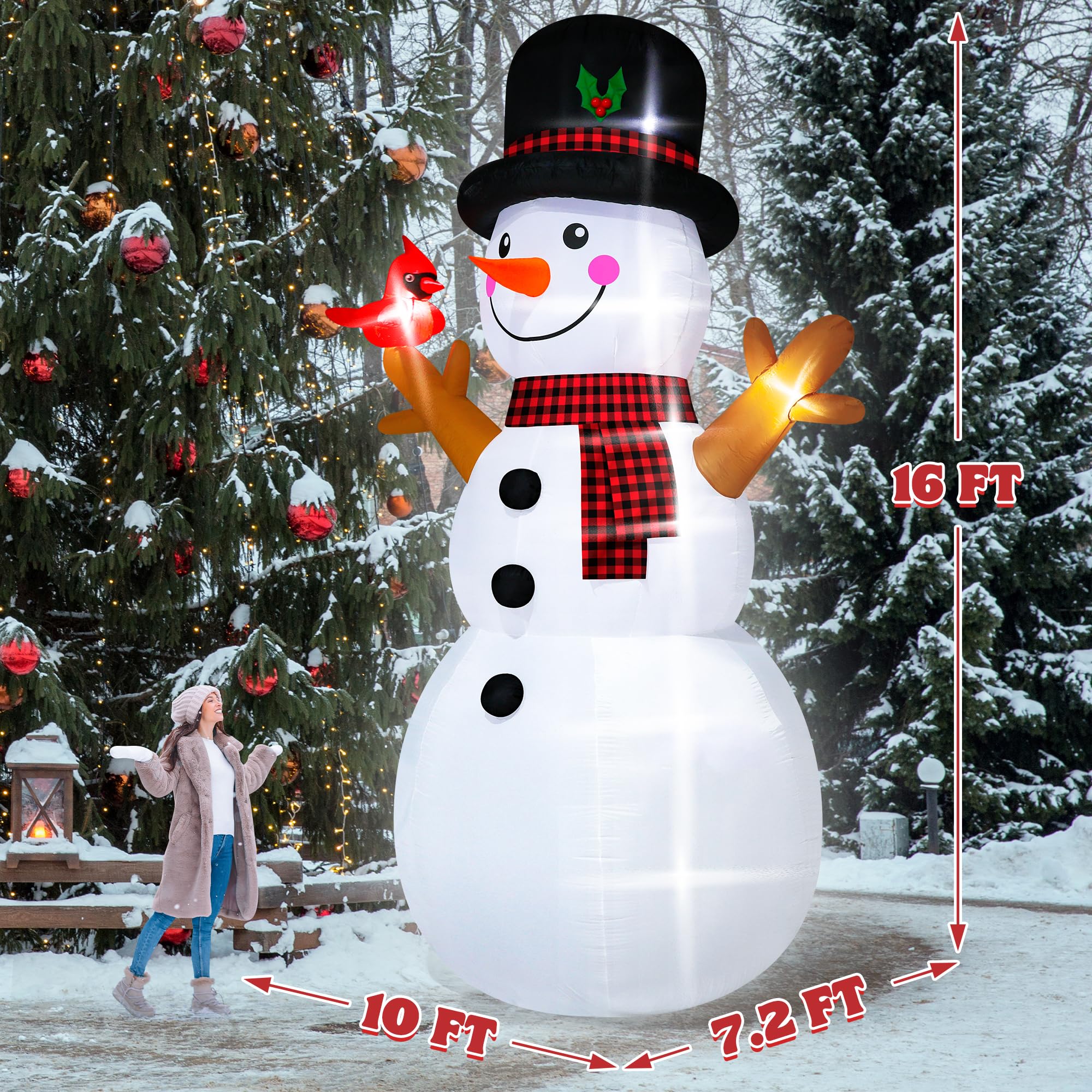 16FT Christmas Inflatable Snowman Outdoor Decorations, Giant Christmas Snowman, Holiday Blow Up Yard Decor with LED Lights, Wate