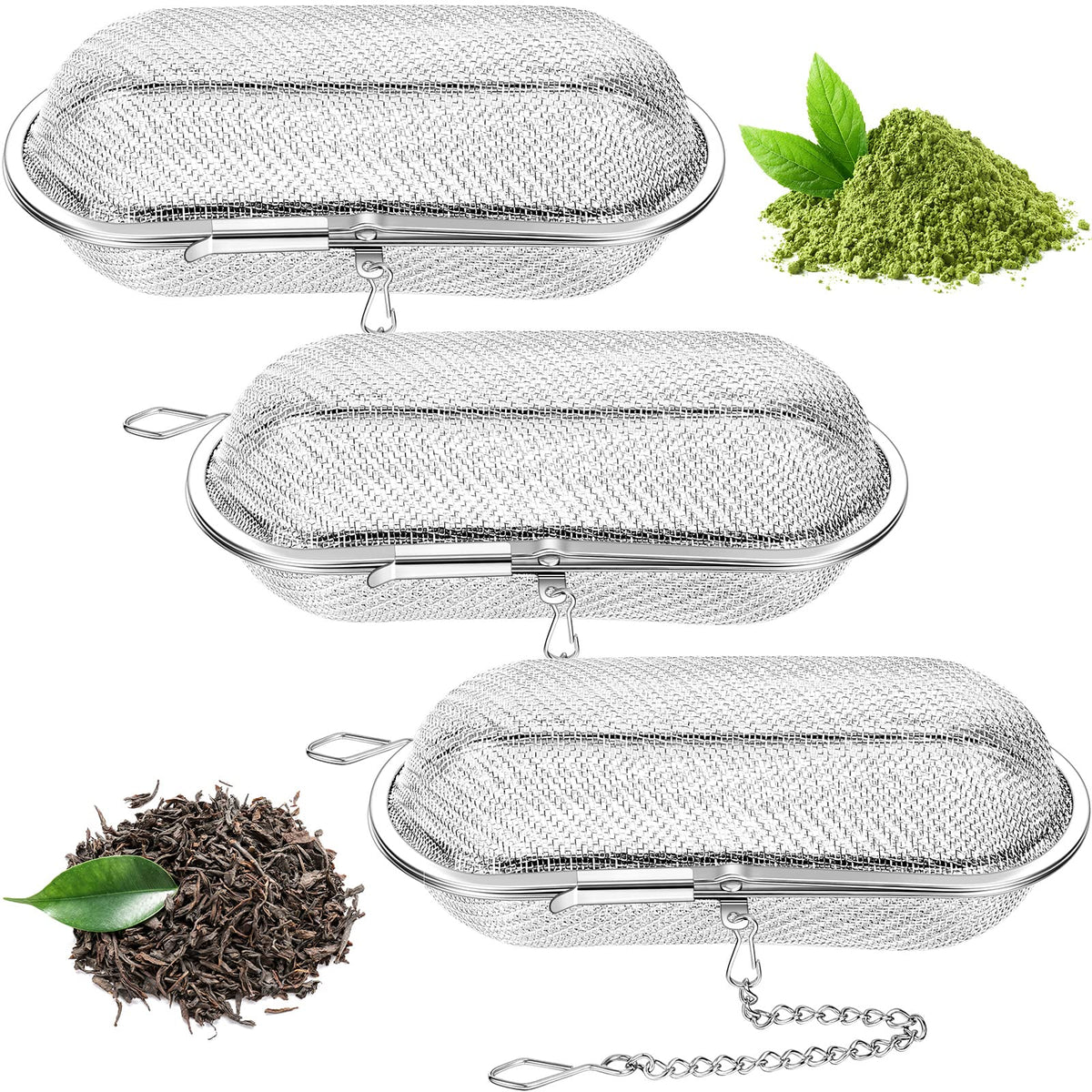 3 Pcs Tea Ball 4.25 X 1.75 Inch Floating Stainless Steel Mesh Tea Infuser Oval Loose Leaf Tea Steeper Soups Oil Spice Herb Tea S