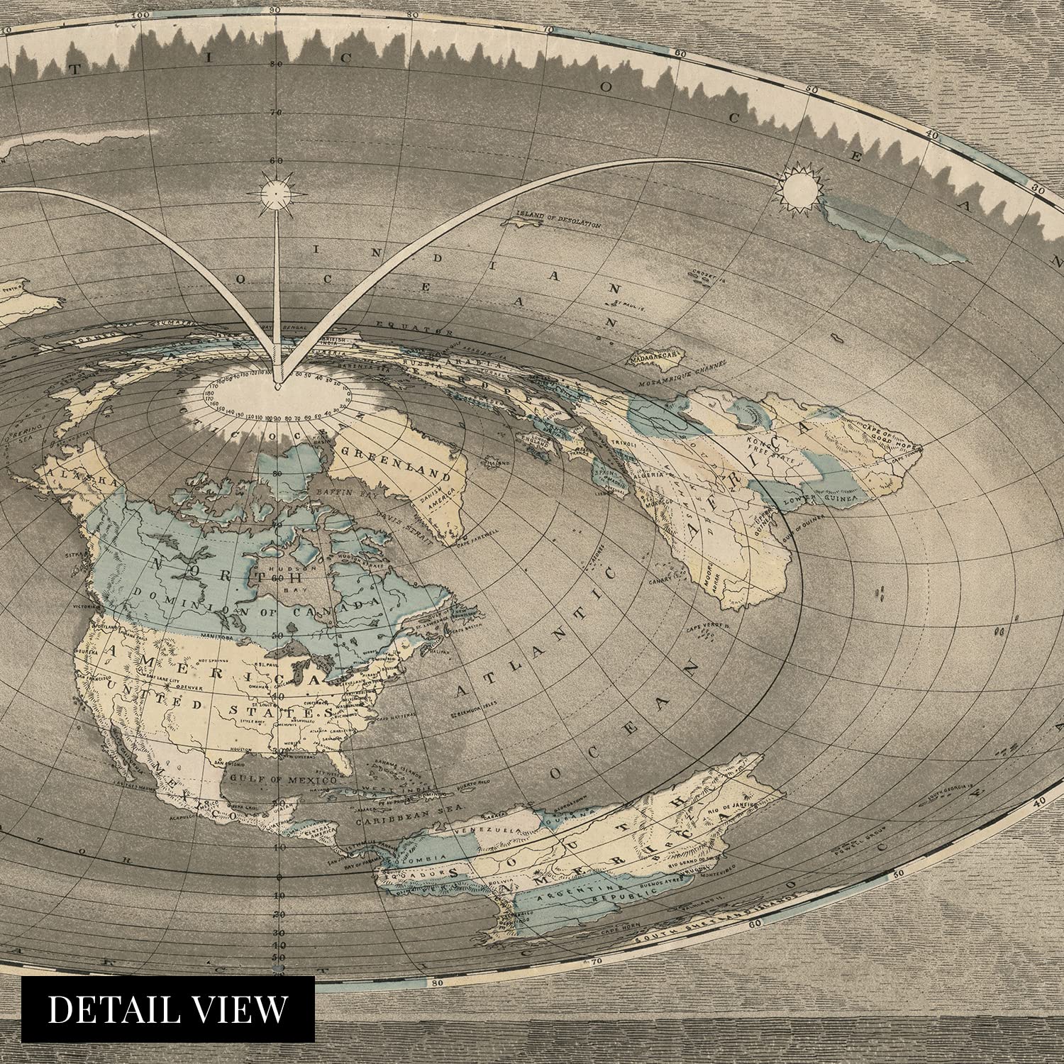 HISTORIX Vintage 1893 Flat Earth Map Poster - 18x24 Inch Paper Print in Black, White, or Gray - Historical World Map Decor