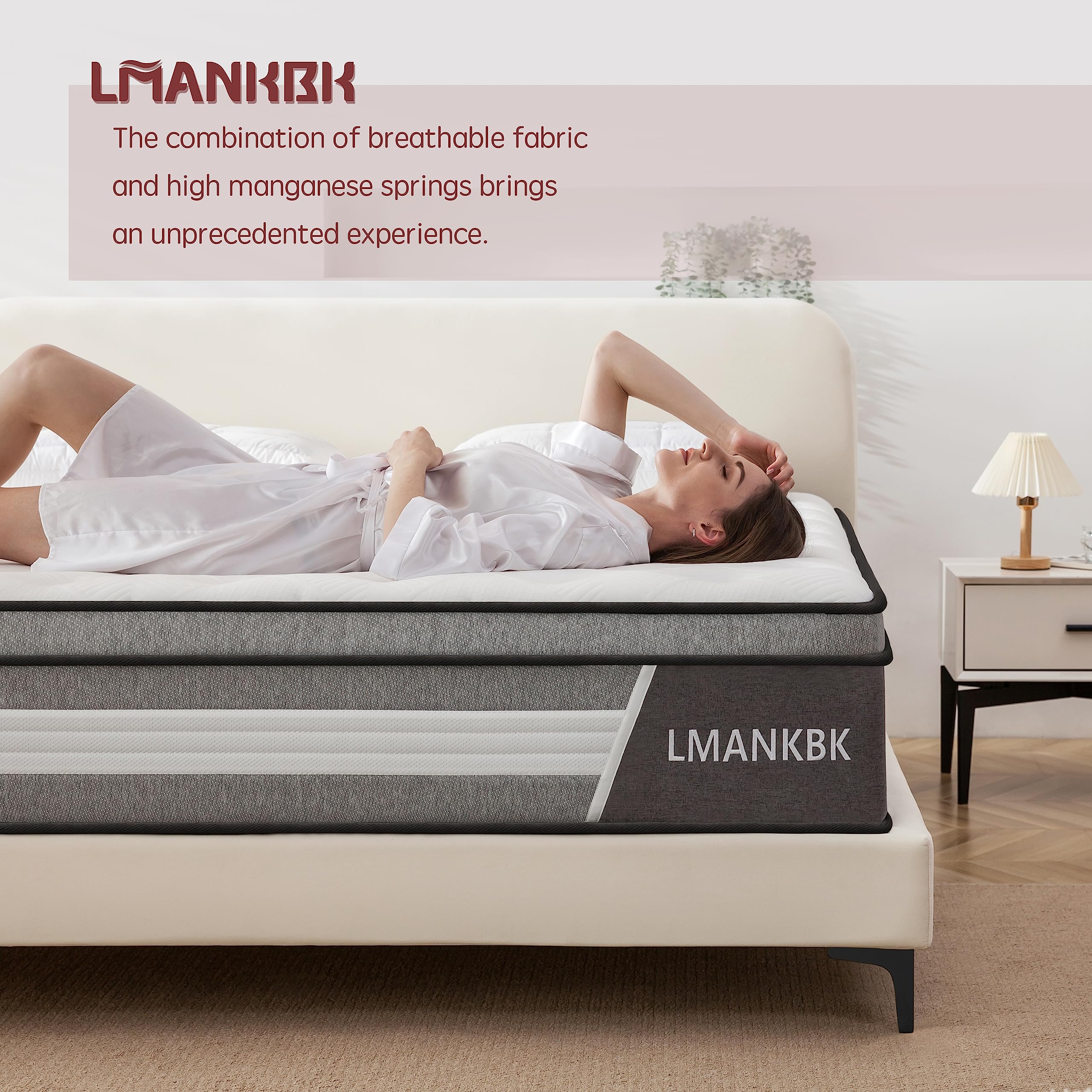 Lmankbk King Mattress, 14 Inch Innerspring Hybrid Mattress In A Box With Gel Memory Foam, Individually Wrapped Encased Coil Pock