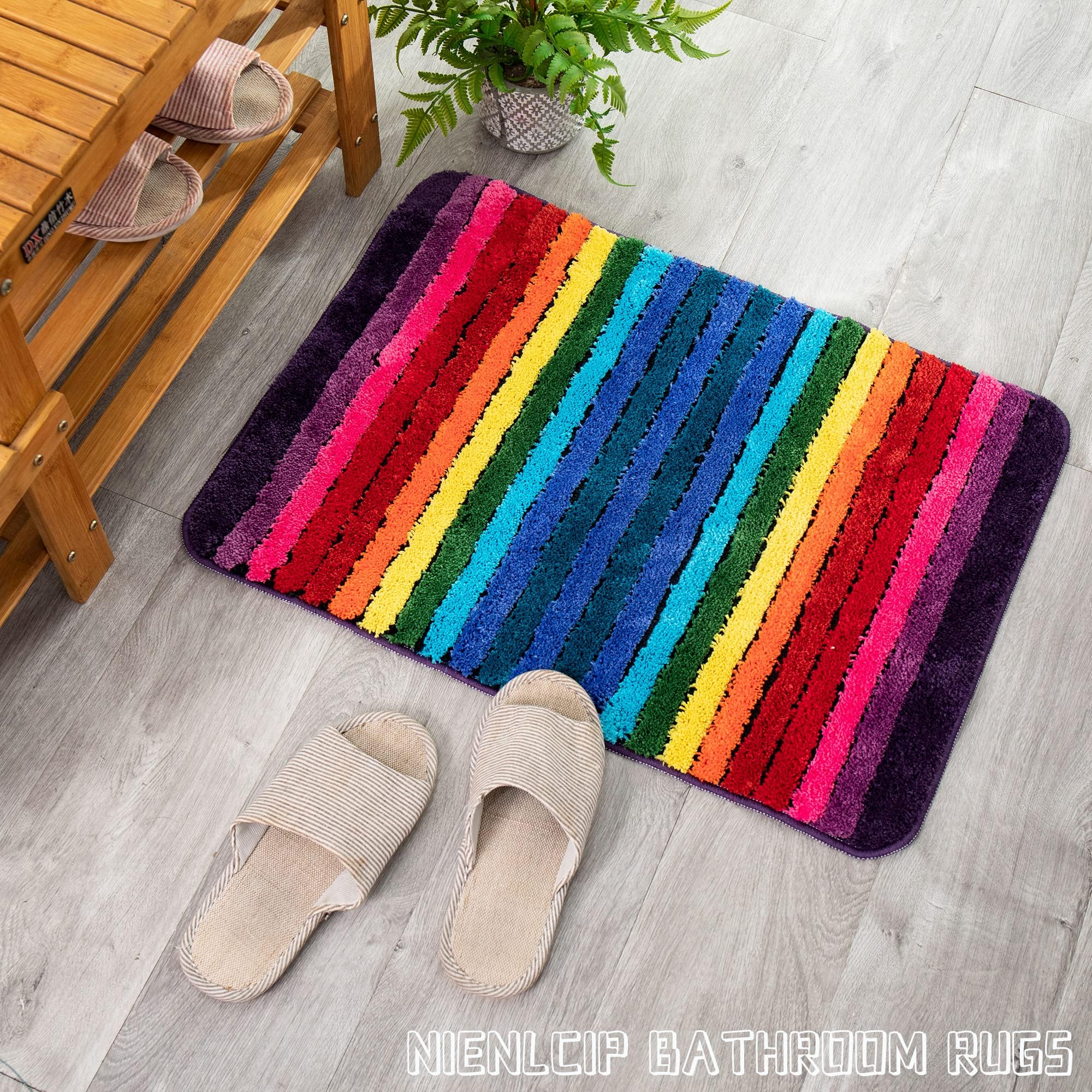 NIENLCIP Rainbow Bath Mat Colorful Bathroom Rugs Super Soft and Absorbent Microfiber Plush Bath Rugs with Non-Slip Backing for Bathroom Machine Washable 19 '' X 27 ''