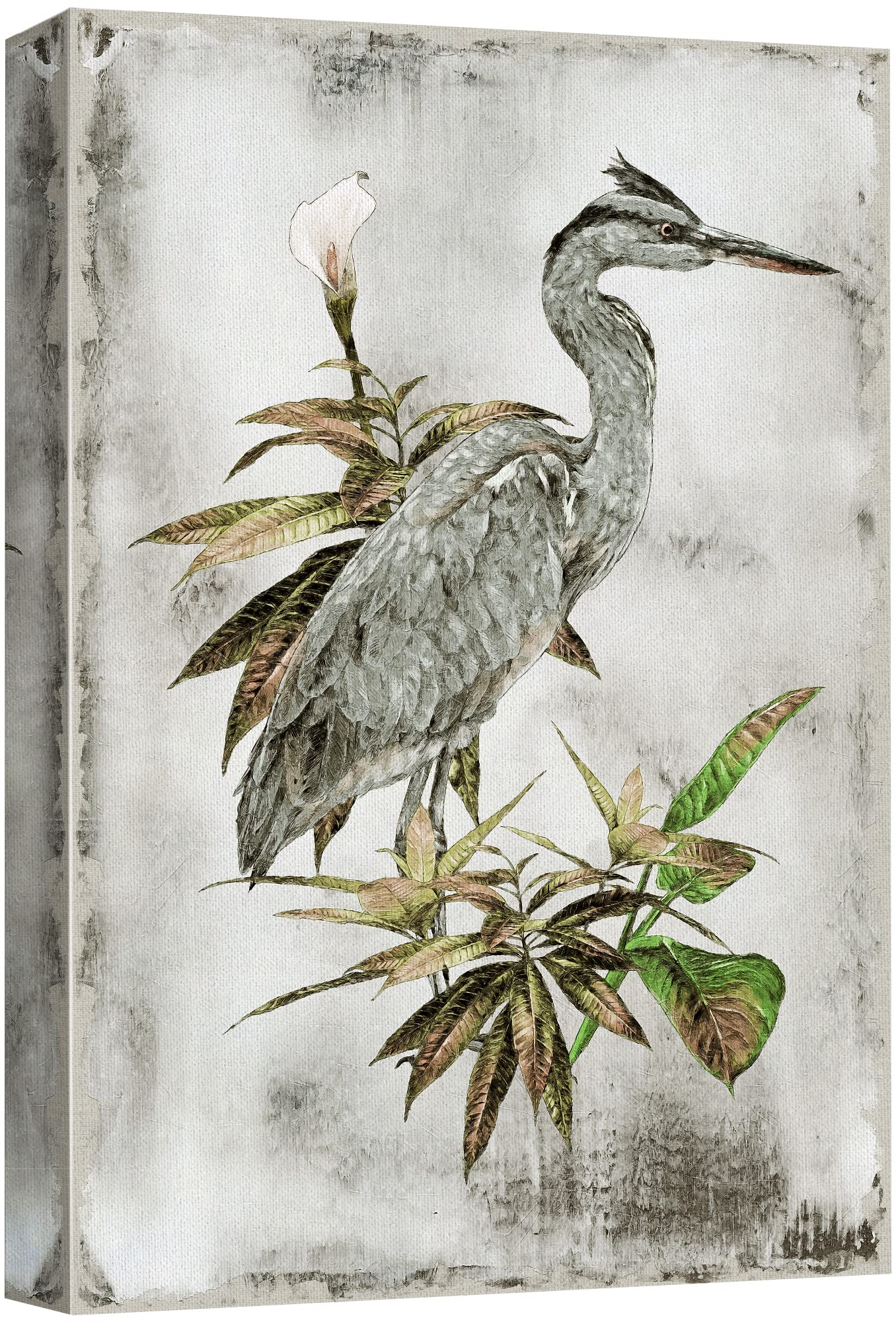 Wall26 Canvas Print Wall Art Pastel Watercolor White Crane Bird Nature Wilderness Illustrations Modern Art Decorative Multicolor