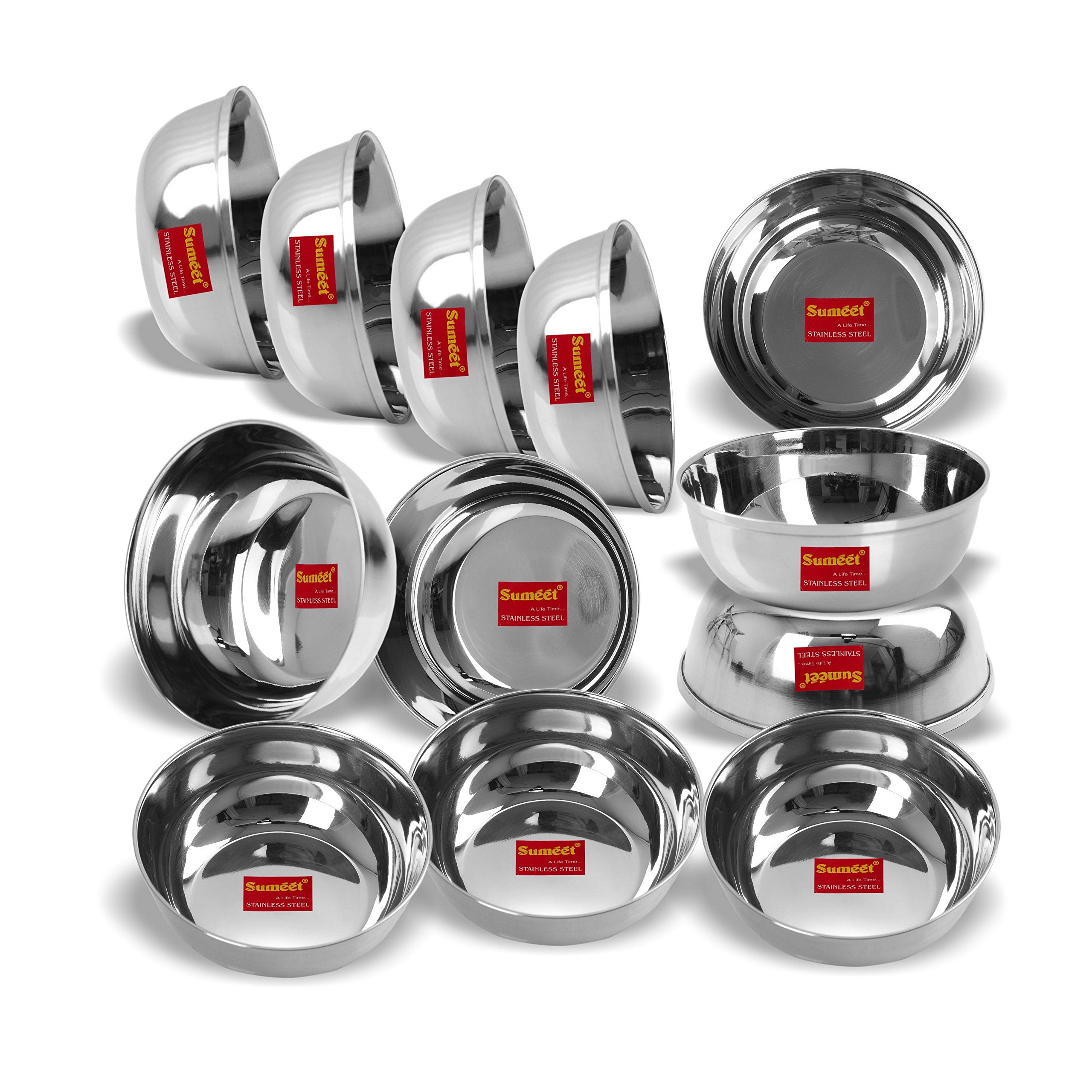 Sumeet Stainless Steel Heavy Gauge Bowl Set/Wati Set With Mirror Finish 10Cm Dia - Set Of 6Pc (12 Pcs)