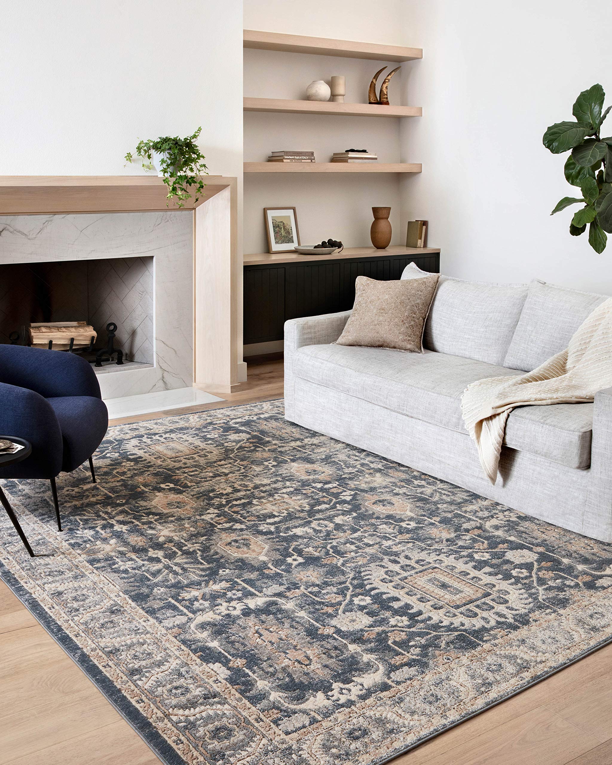 Loloi Teagan Collection 2-8 x 13 Runner Rug in Denim/Pebble - Large Area Rug, Soft Neutral Rug, High-Traffic Area Rug for Livi