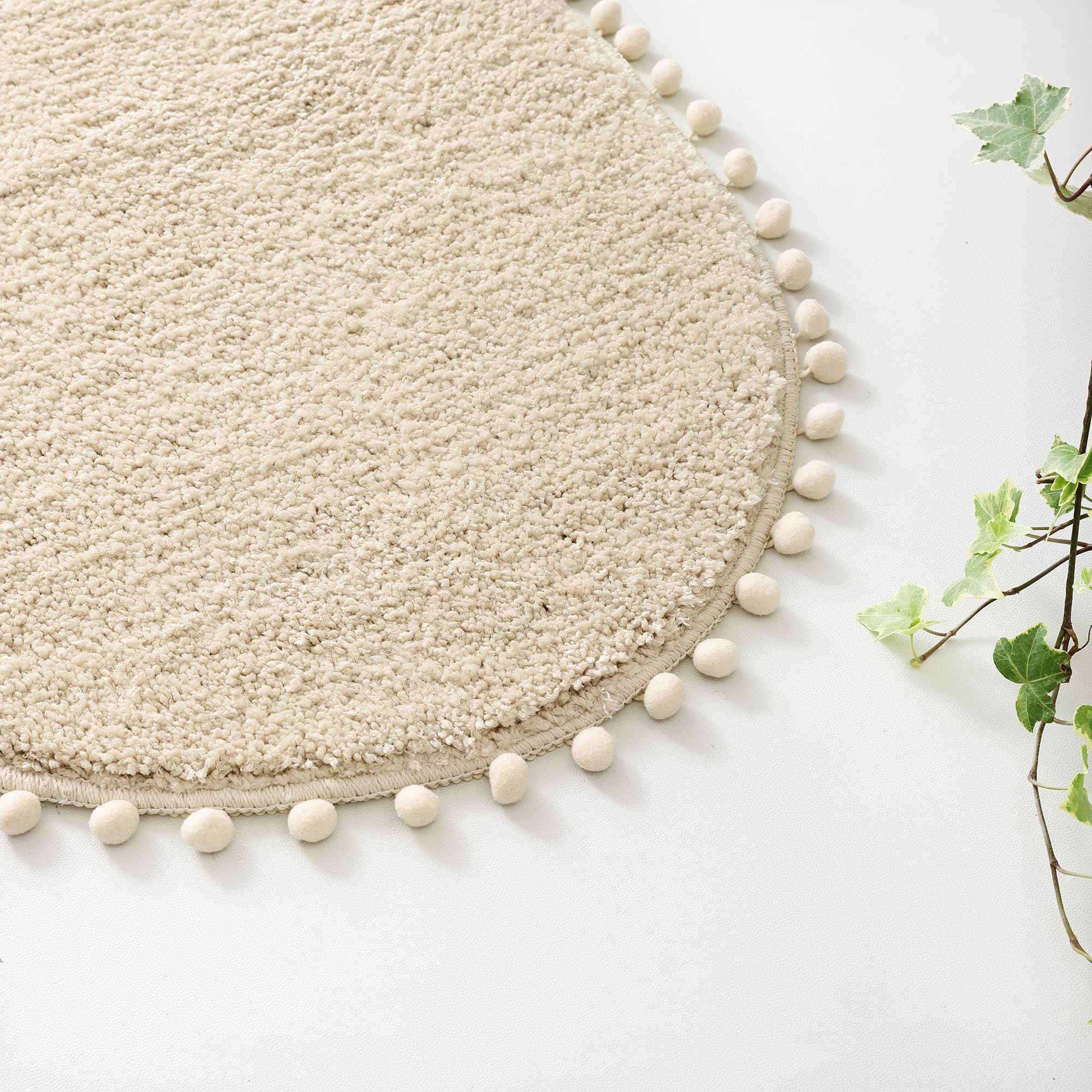 Yirddeo Oval Bathroom Rugs Beige Rug With Pom Cream Bath Mat For Bedroom Non Slip Cute Boho Absorbent Mats Soft Plush Washable R