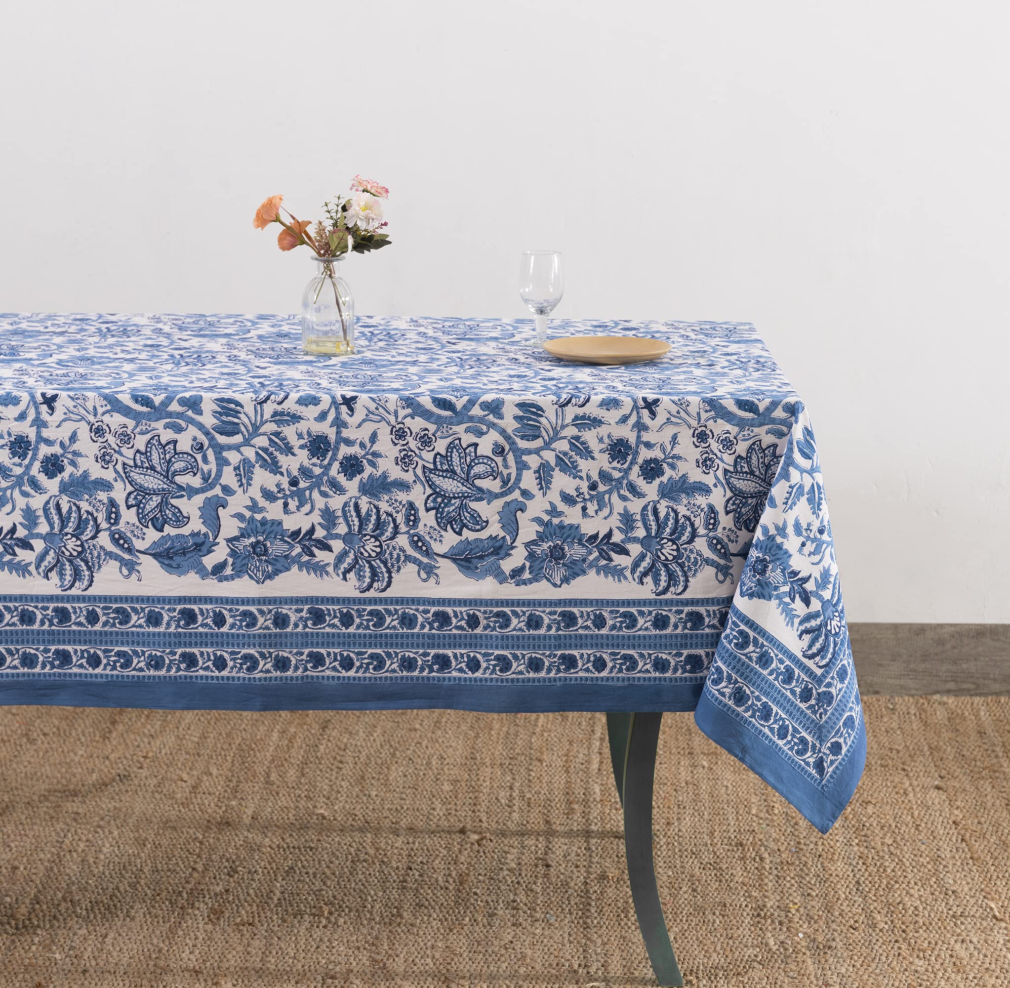 Labhanshi Indian Handblock Print Table Cloth|Ethnic Rectangle 72x108 Inch Floral Cotton 8Seater Mothers Day Table Cover for Ki