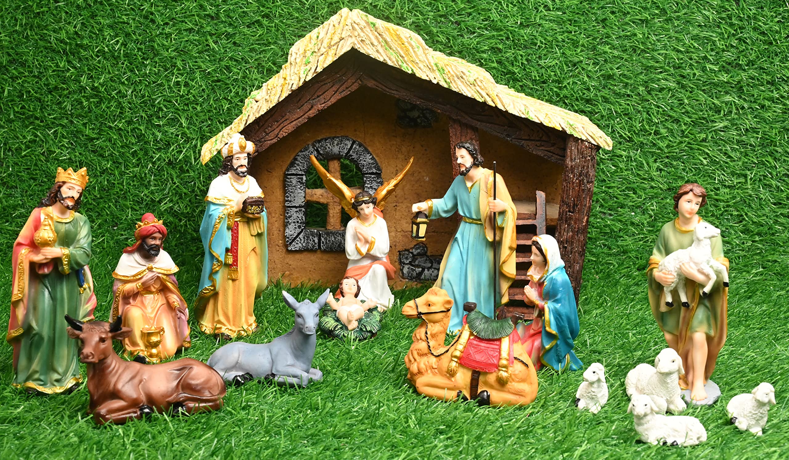 Karighar Resin Crib Set Idol Statue For Christmas Nativity Scene, Pack  Crib House, Mary, Joseph, Baby Jesus, Angel, 3 Wise Men