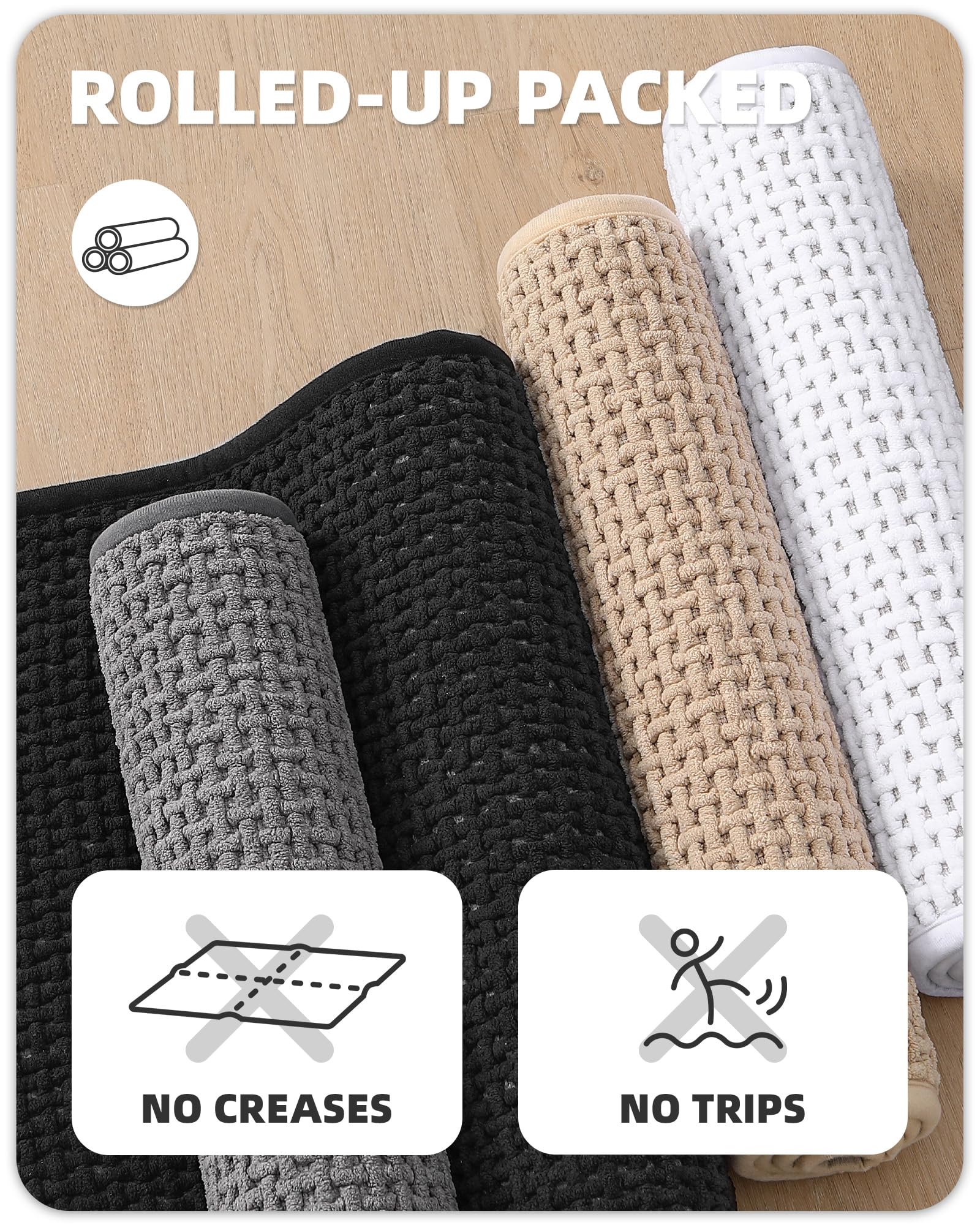 Color&Geometry Chenille Rubber Backed Black Bathroom Rug- Non Slip, Absorbent, Quick Dry, Washable- 16''X24'' Small Bath Mat Thi