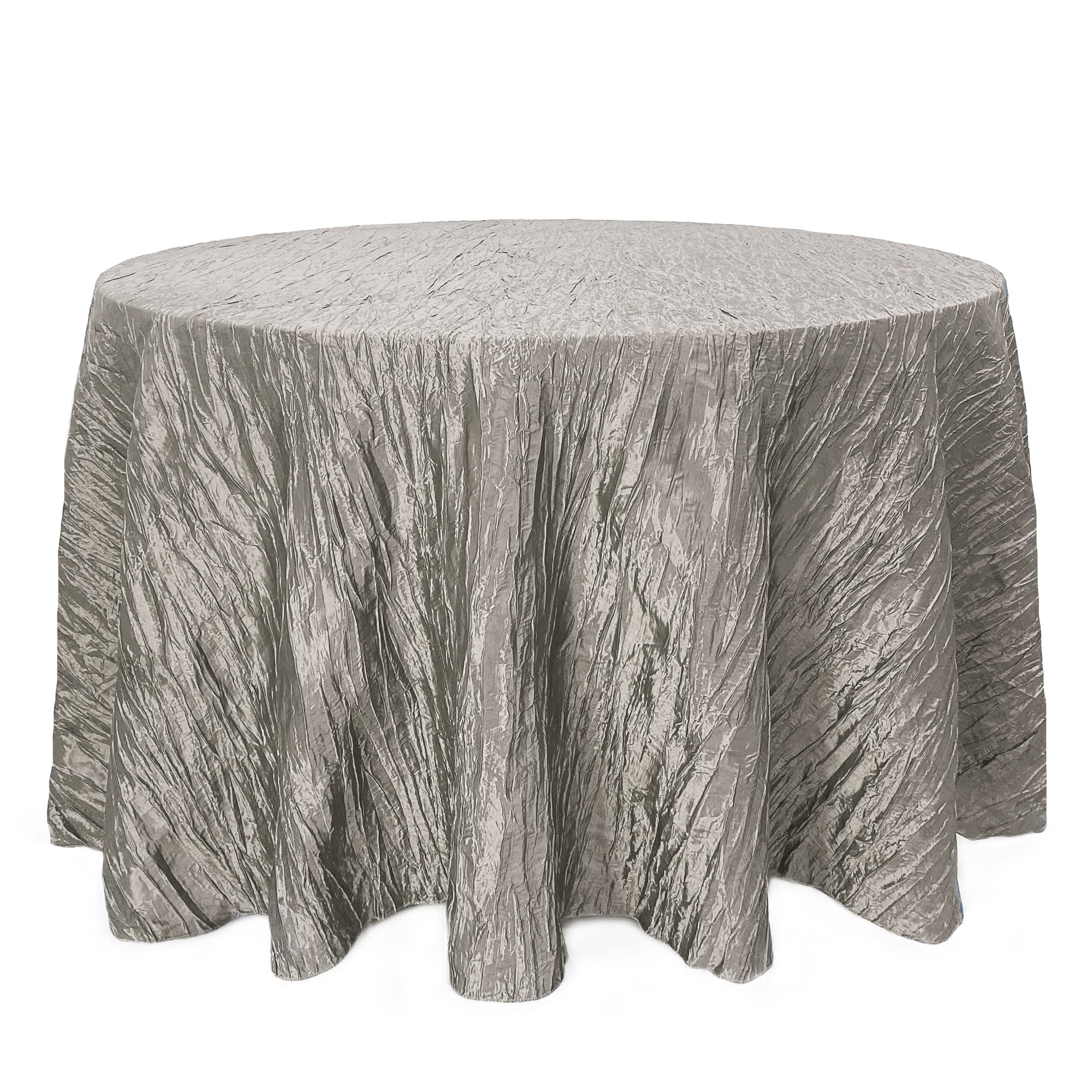 Your Chair Covers - 120 Inch Round Crinkle Taffeta Tablecloth - Dark Silver, Crushed Shiny Dining Table Cloth For Wedding Party