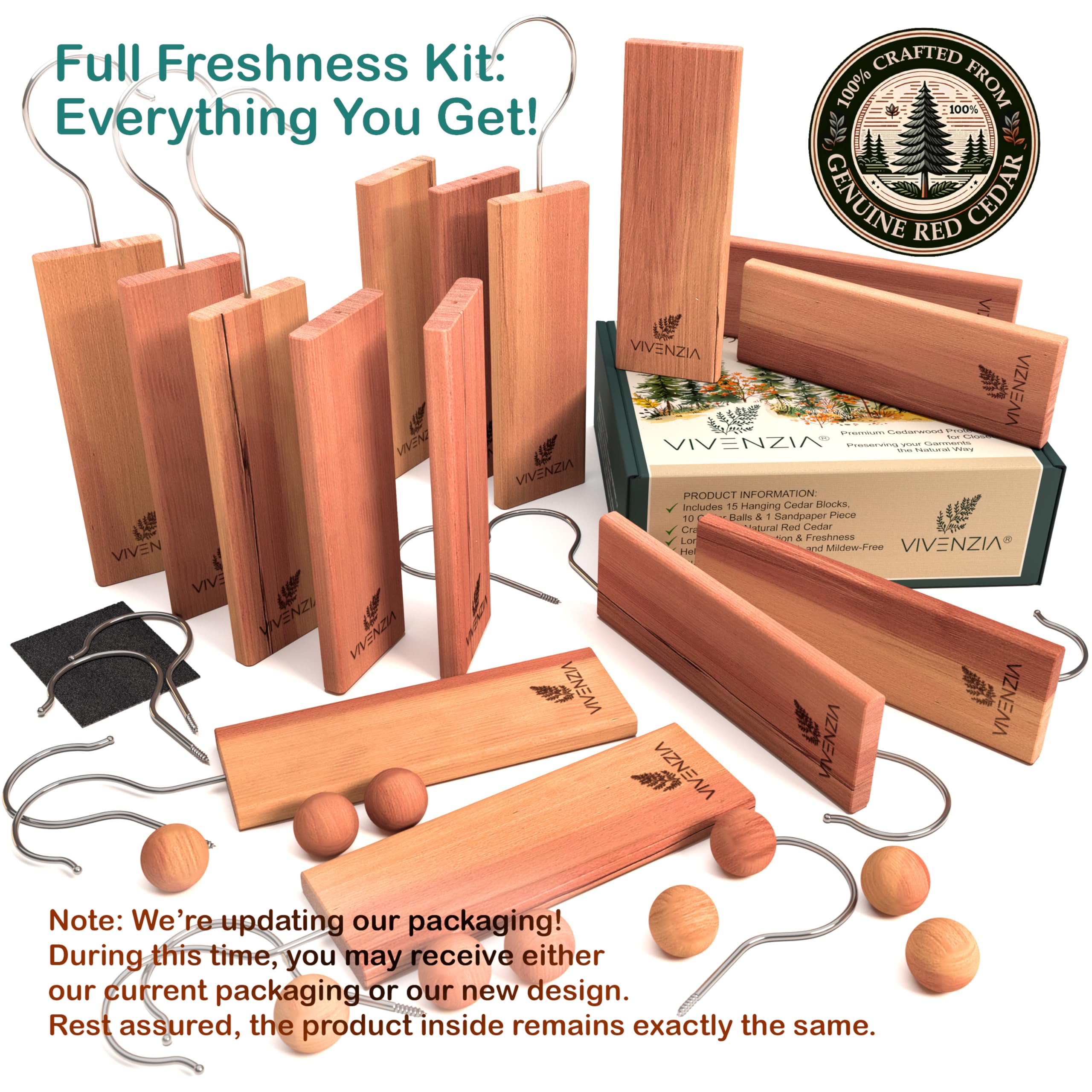 Vivenzia Cedar Blocks For Clothes Storage, Cedar Balls For Closets And Drawers -25 Pcs, Including 15 Hang-Ups And 10 Balls- Arom
