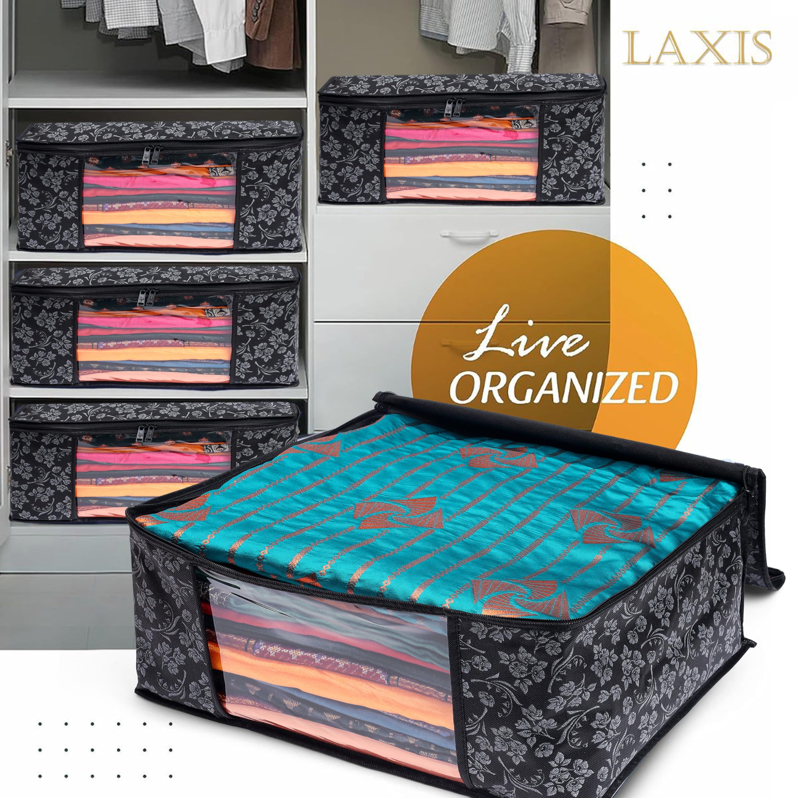 LAXIS Saree Covers With Zip Non-Woven Printed Saree Cover/Saree Organizer For Wardrobe/Cloth Storage/Organizer With Transparent