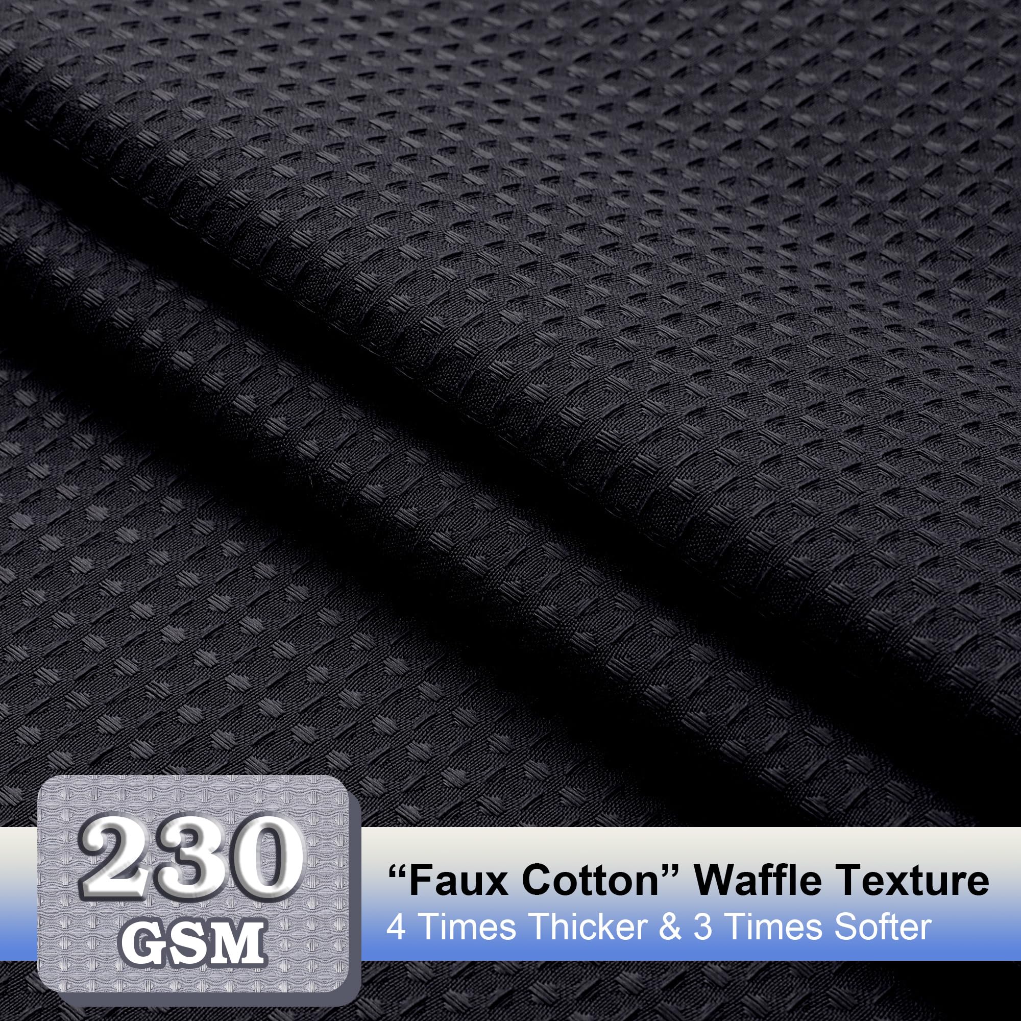 Ovzme Black Shower Curtain Set, Waffle Textured Heavy Duty Fabric Shower Curtain For Bathroom, Luxury Hotel Weighted 230Gsm Bath