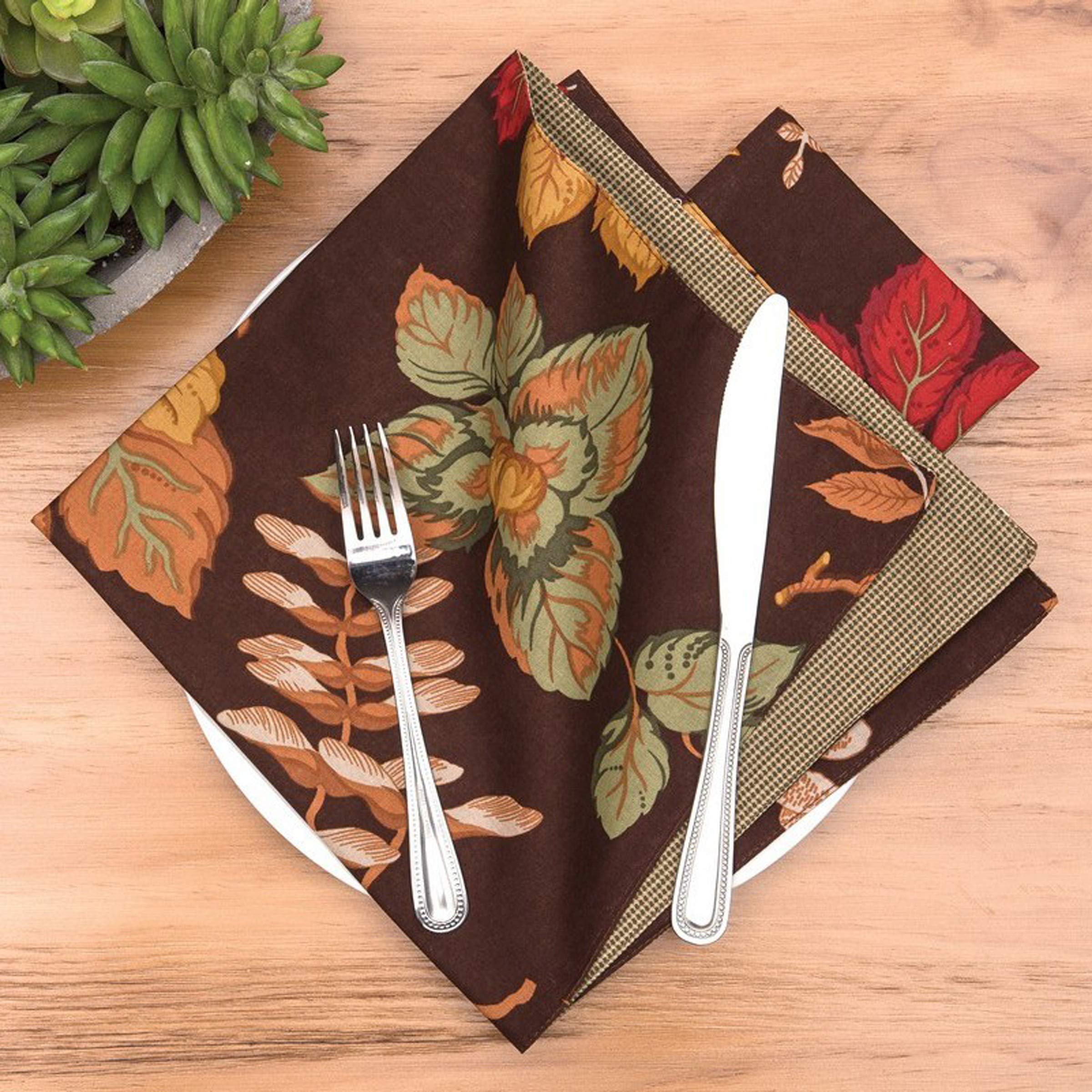 C&F Home 20'' X 20'' Amison Fall Autumn Harvest Leaves Reversible Cotton Machine Washable Single Napkin Kitchen Dining Dinner Ta