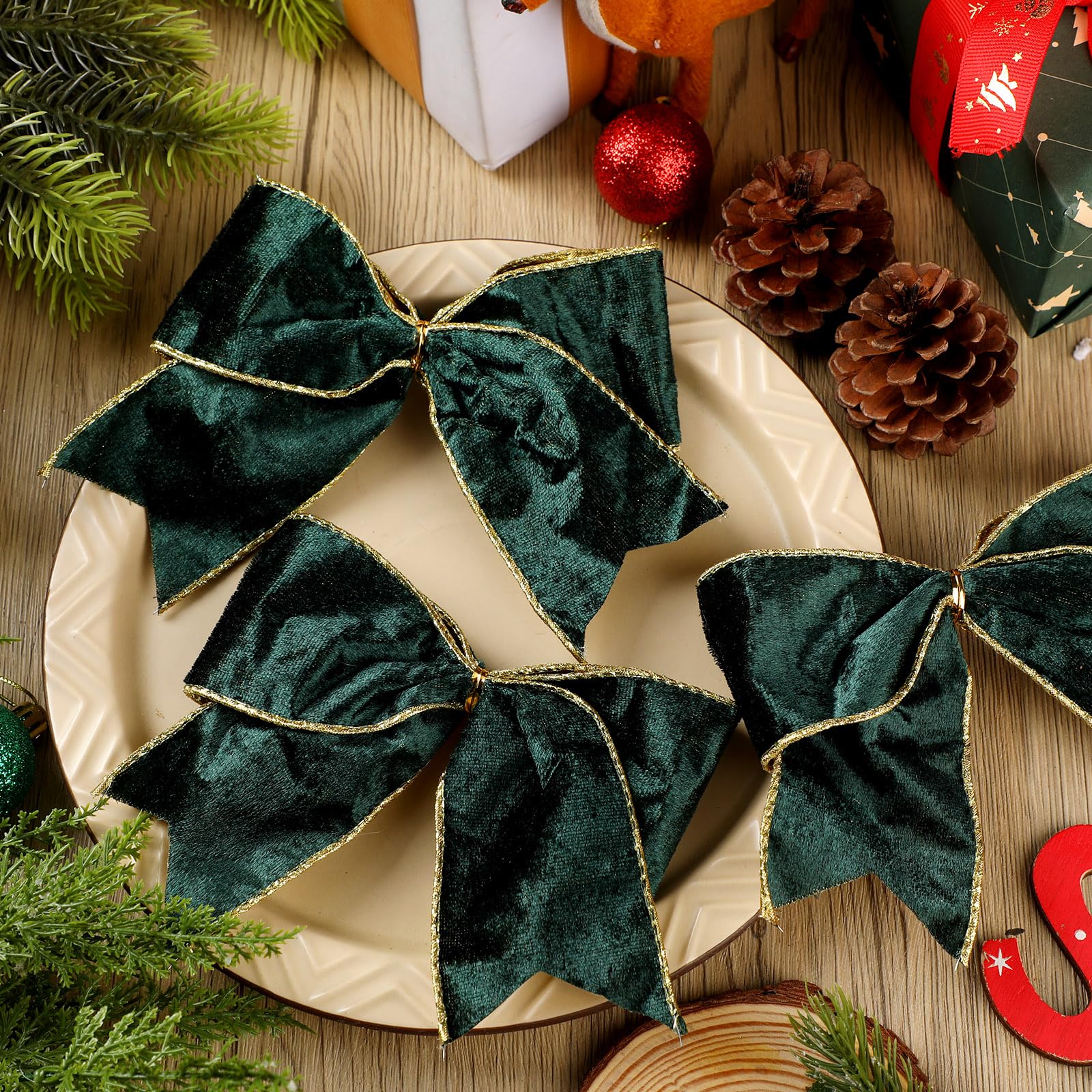 Panelee 12 Pcs Sage Green Velvet Christmas Bows 6 x 6 in Wreath Bow Christmas Tree Decorations Ornaments for Hanukkah Xmas Tree