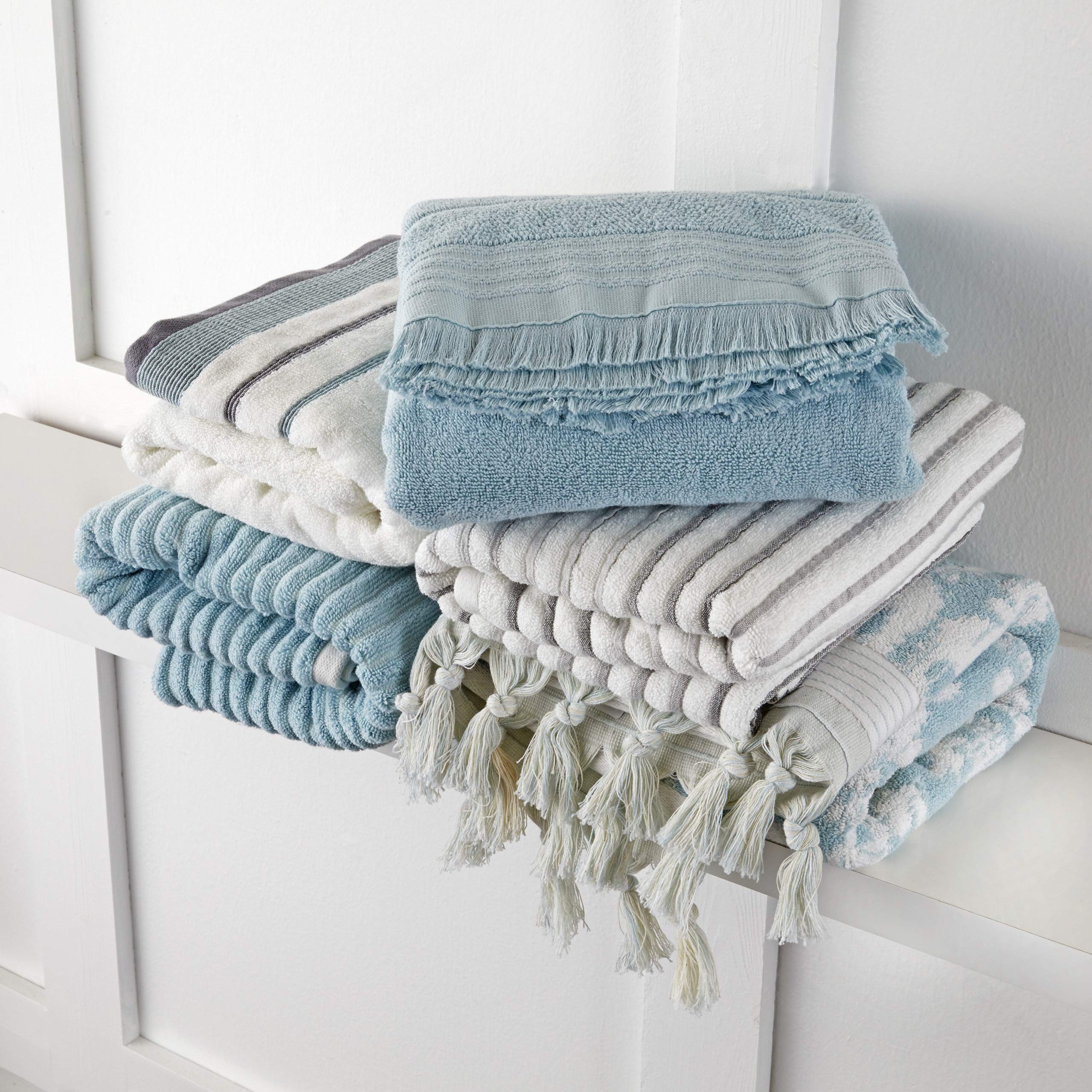 Skl Home Mirage Fringe 100% Turkish Cotton Bath Towel, Aqua