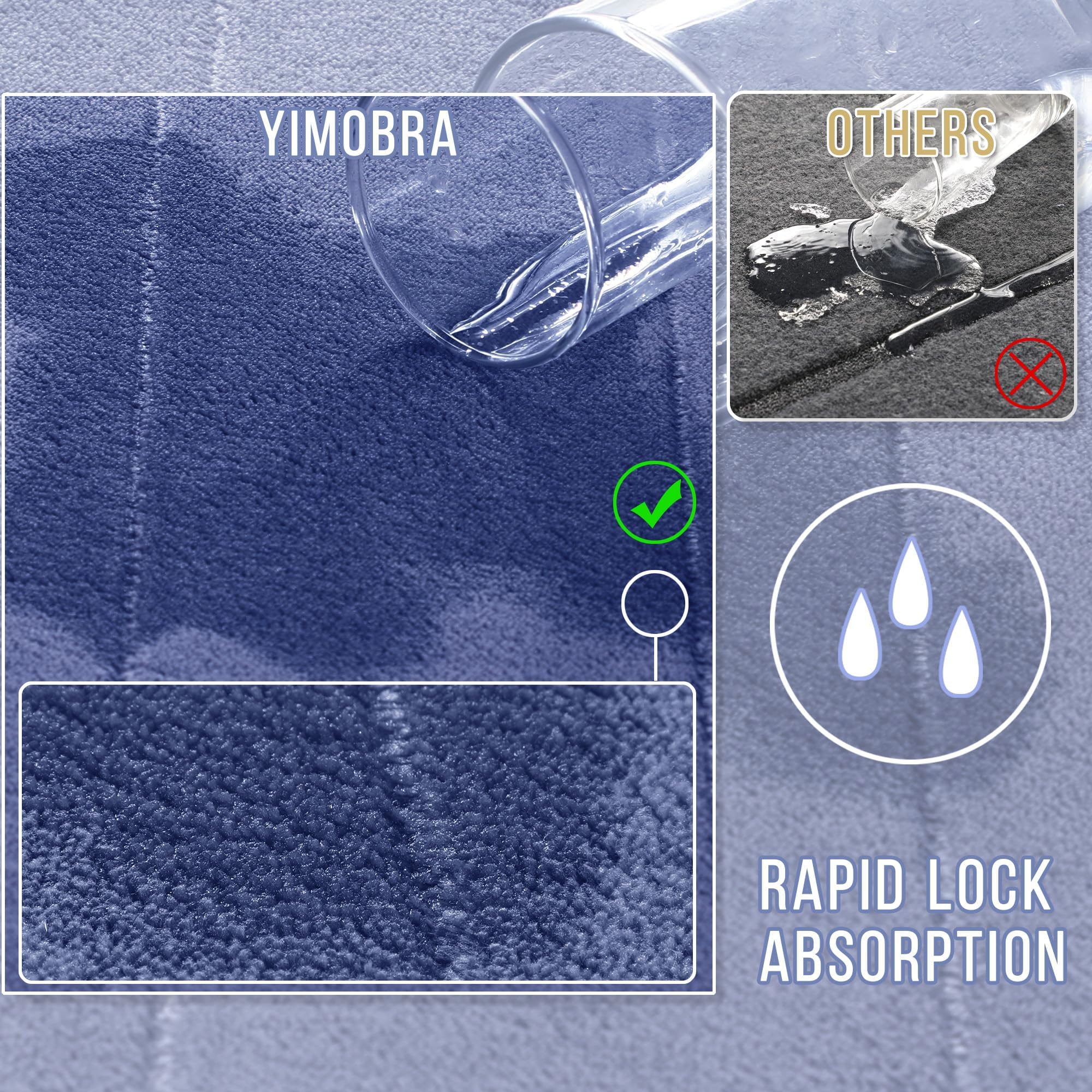 Yimobra Memory Foam Bath Mat Set  2 Pieces Soft Bathroom Rugs 17x24 and 24x20.4 U-Shaped for Bathroom Rugs  Toilet Mats  Water Absorption  Non Slip  Thick  Dry Fast for Bathroom Floor Mats  Navy Blue