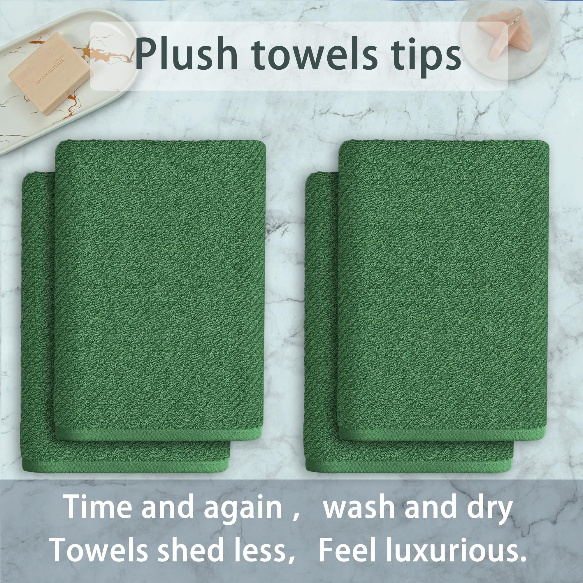 Voova & Movas Hunter Green Bath Towels, Bath Towels Set Of 4, Large 30'' X 56'' - 100% Cotton | Quick Dry | Thick | Soft | Absor
