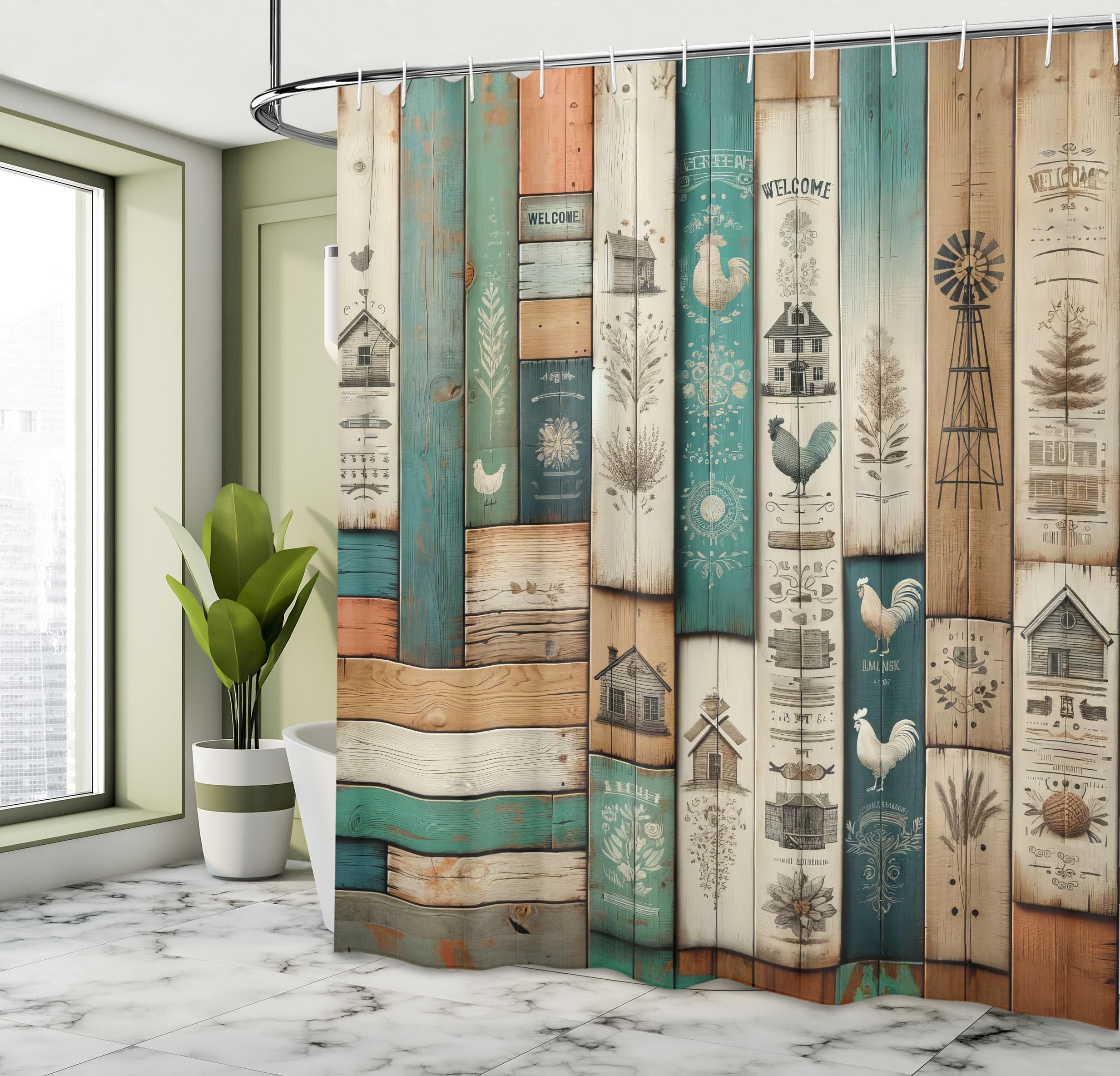 Ambesonne Farmhouse Shower Curtain, Rustic Themed Weathered Wooden Planks With Country Life Items, Cloth Fabric Bathroom Decor S