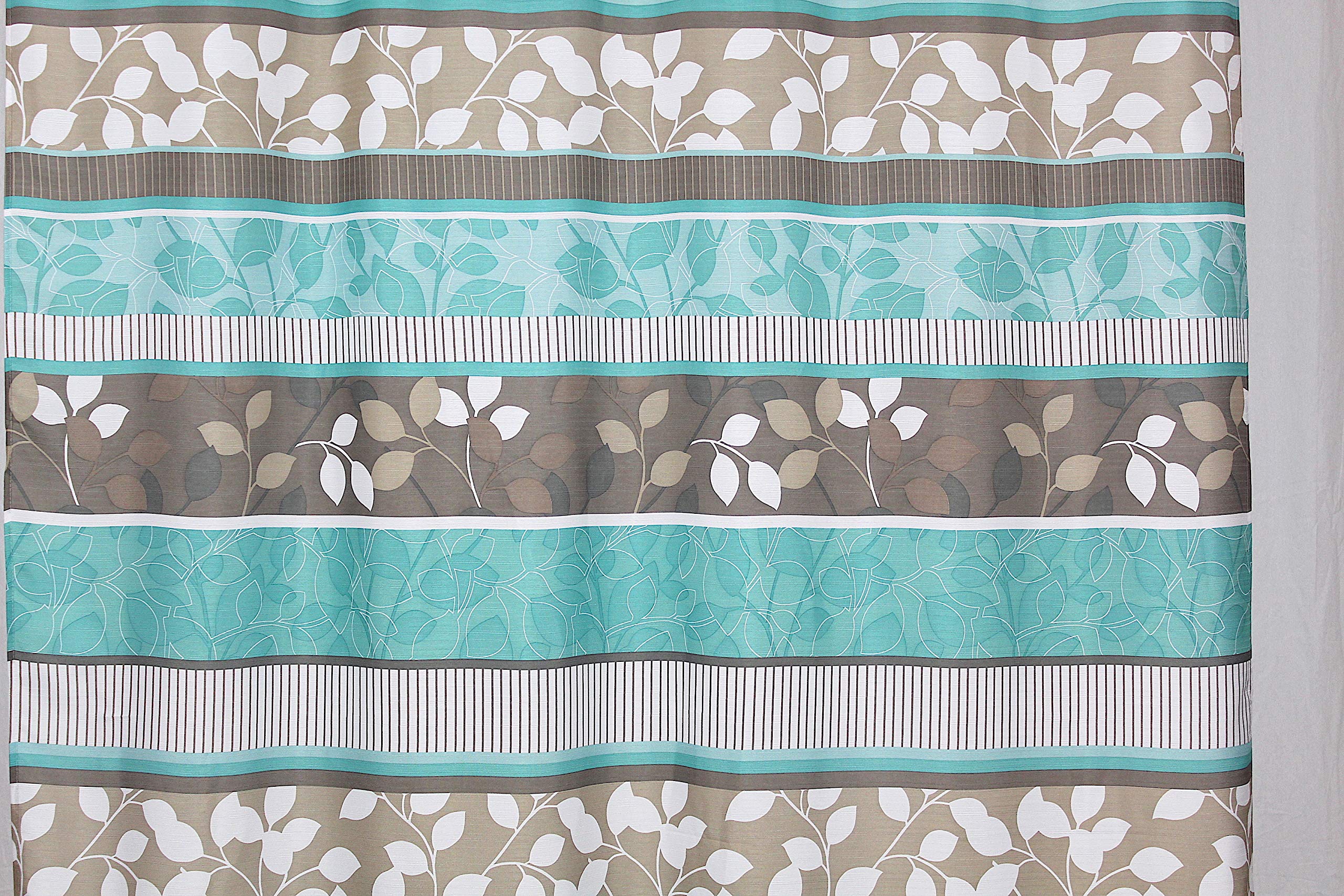 Serafina Home Hotel Quality Fabric Bathroom Shower Curtain: Striped Floral - Teal, Blue, Brown, Beige And White (72 X 70 Inches)