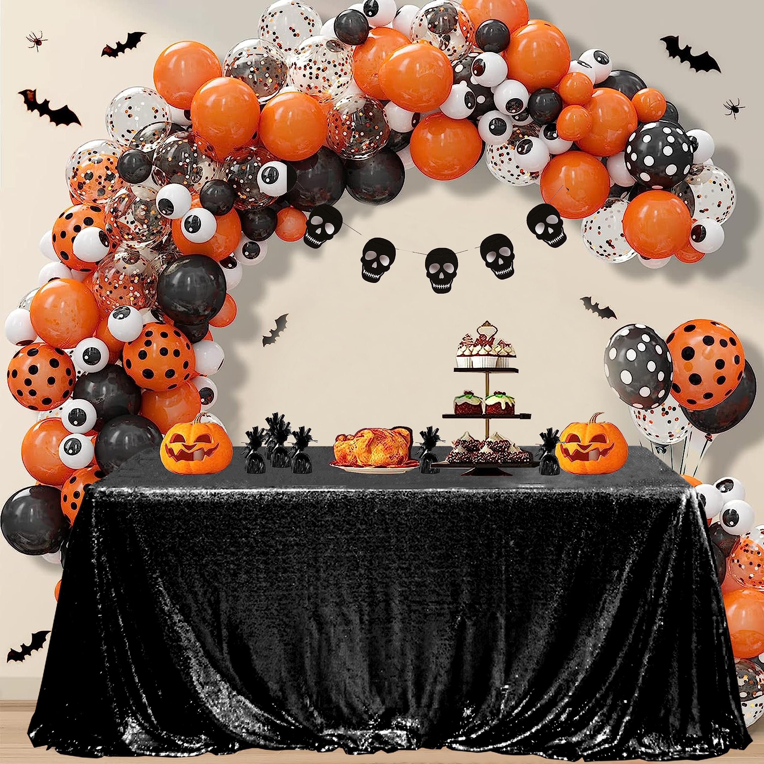 FYLEDAEE Black Halloween Sequin Tablecloths for Parties,Rectangle 60 X 102 inch Glitter Shiny Table Cover for Banquet Festival W