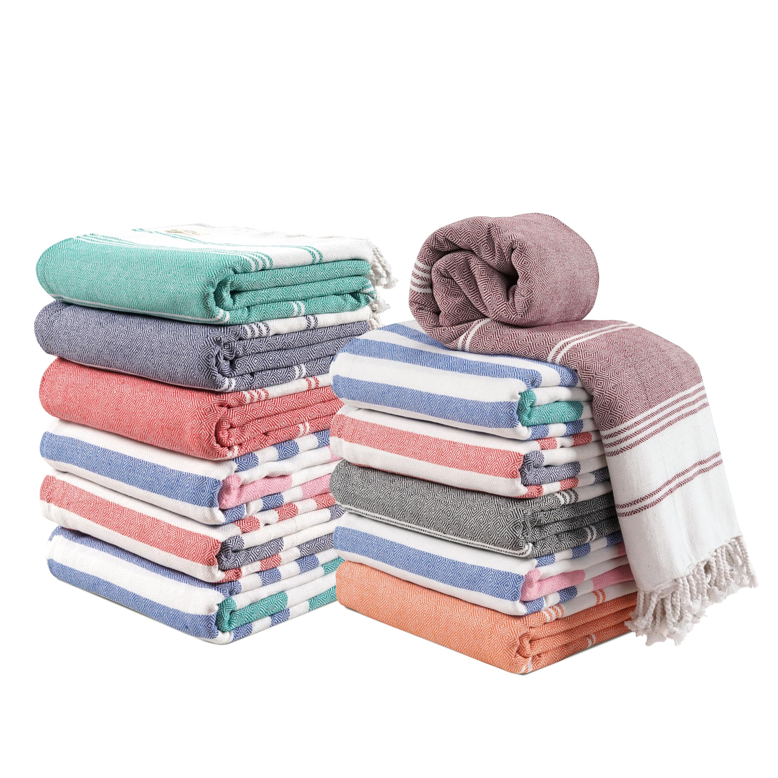 LANE LINEN 12 Pack Oversized Beach Towels - Pre-Washed, Quick Dry, Lightweight Travel Pool Towels for Adults, 39x71 - Oceanic Tw