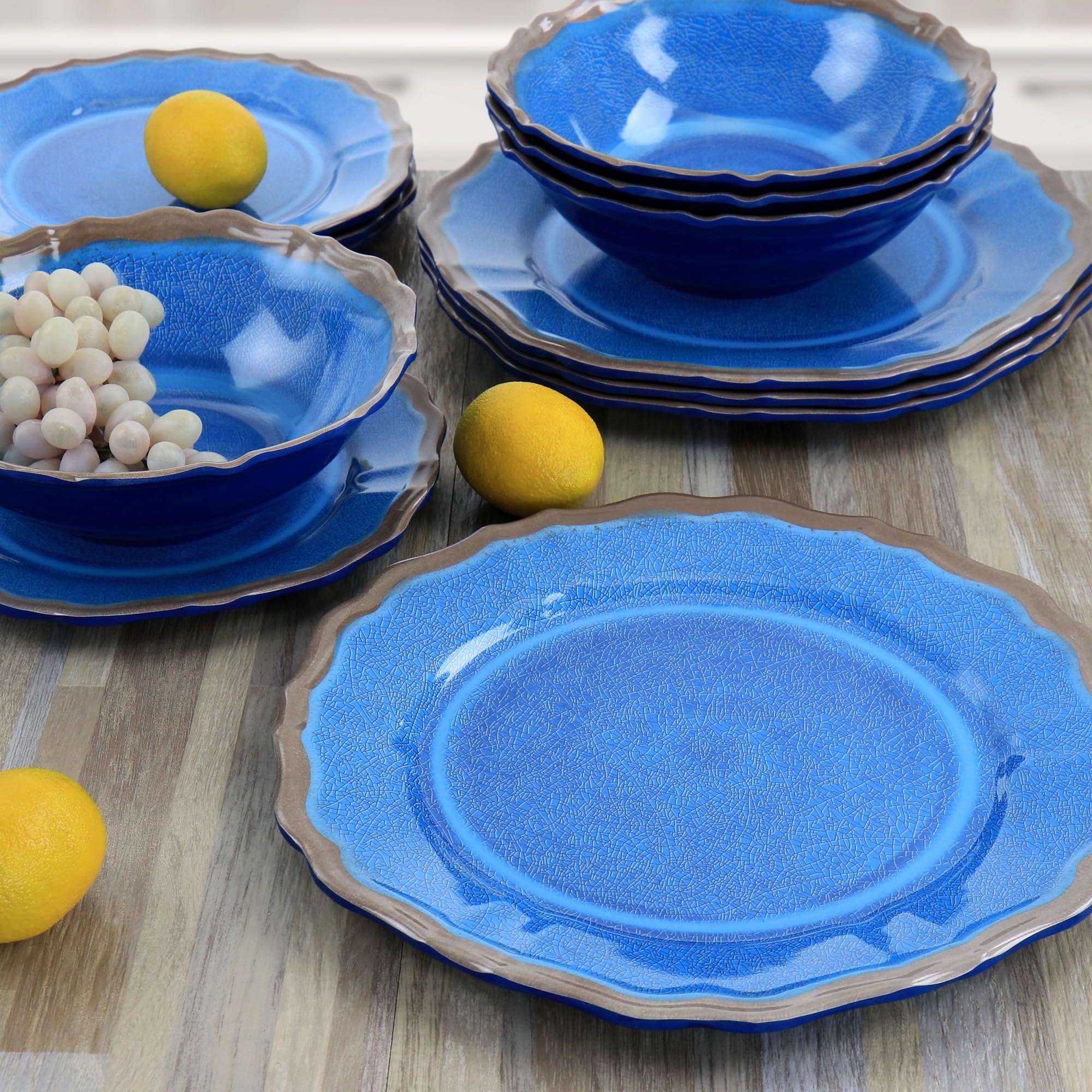 Elama Roma12 Piece Melamine Dinnerware Set, Blue