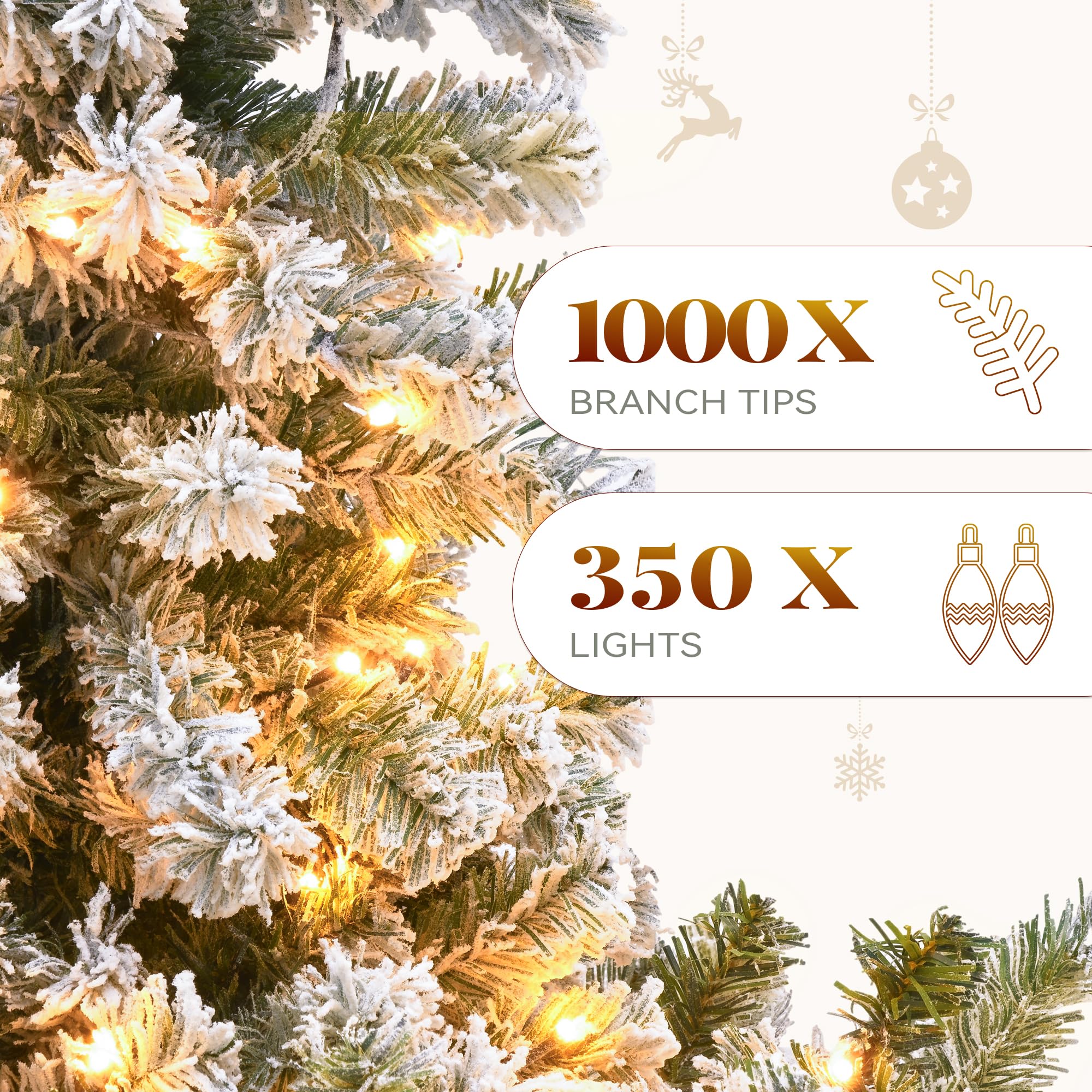 YITAHOME 7.5 FT Snow Flocked Pencil Christmas Tree with Lights, Hinged Slim Corner Xmas Tree w/Remote, Kingswood Fir with 1000 T