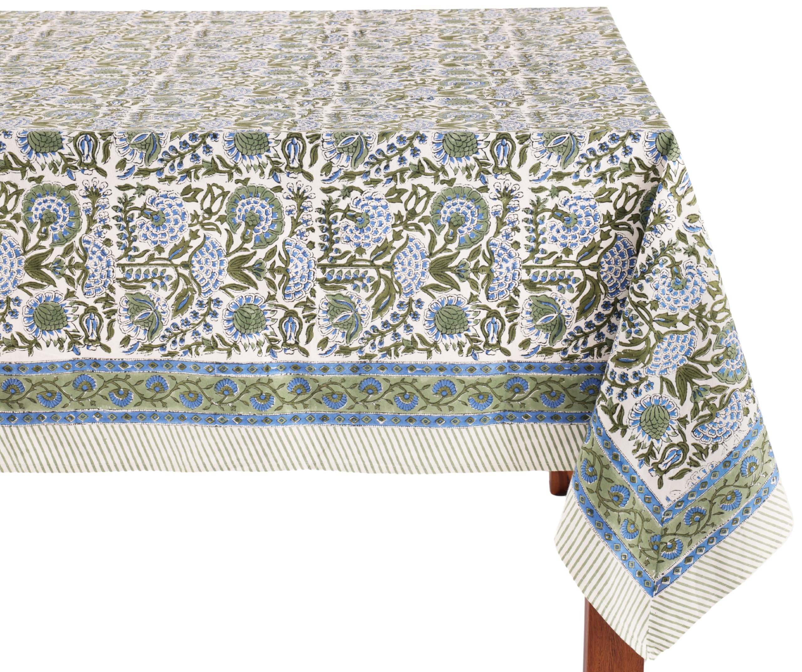 ATOSII Clover Blue 100% Cotton Square Fall Tablecloth, Handblock Floral Linen Table Cloth for Kitchen Dining Table I Parties Wed