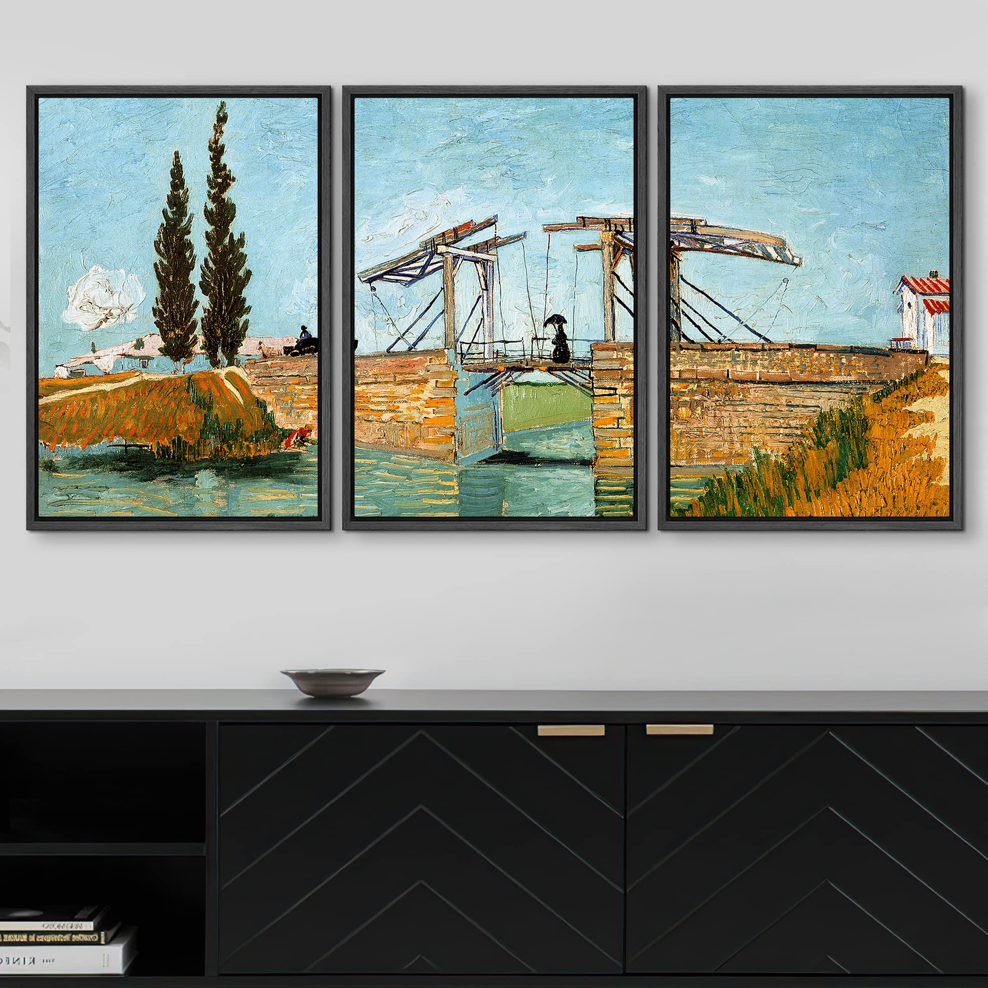 Wall26 Framed Canvas Print Wall Art Set The Langlois Bridge By Vincent Van Gogh Nature Wilderness Illustrations Fine Art Relax/C