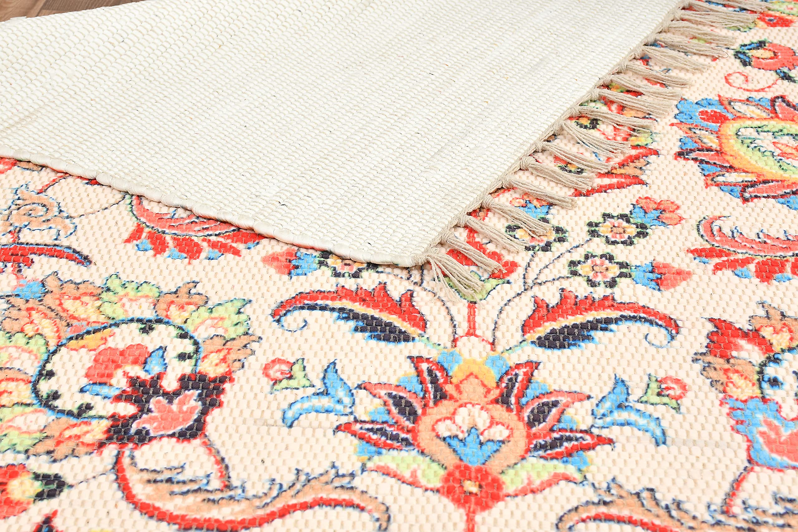 Homadorn Handmade Sustainable Printed Modern Dhurrie/Rugs/Carpet Upcycled From Scrap Fabric For Living Room/Bedside Runner For E