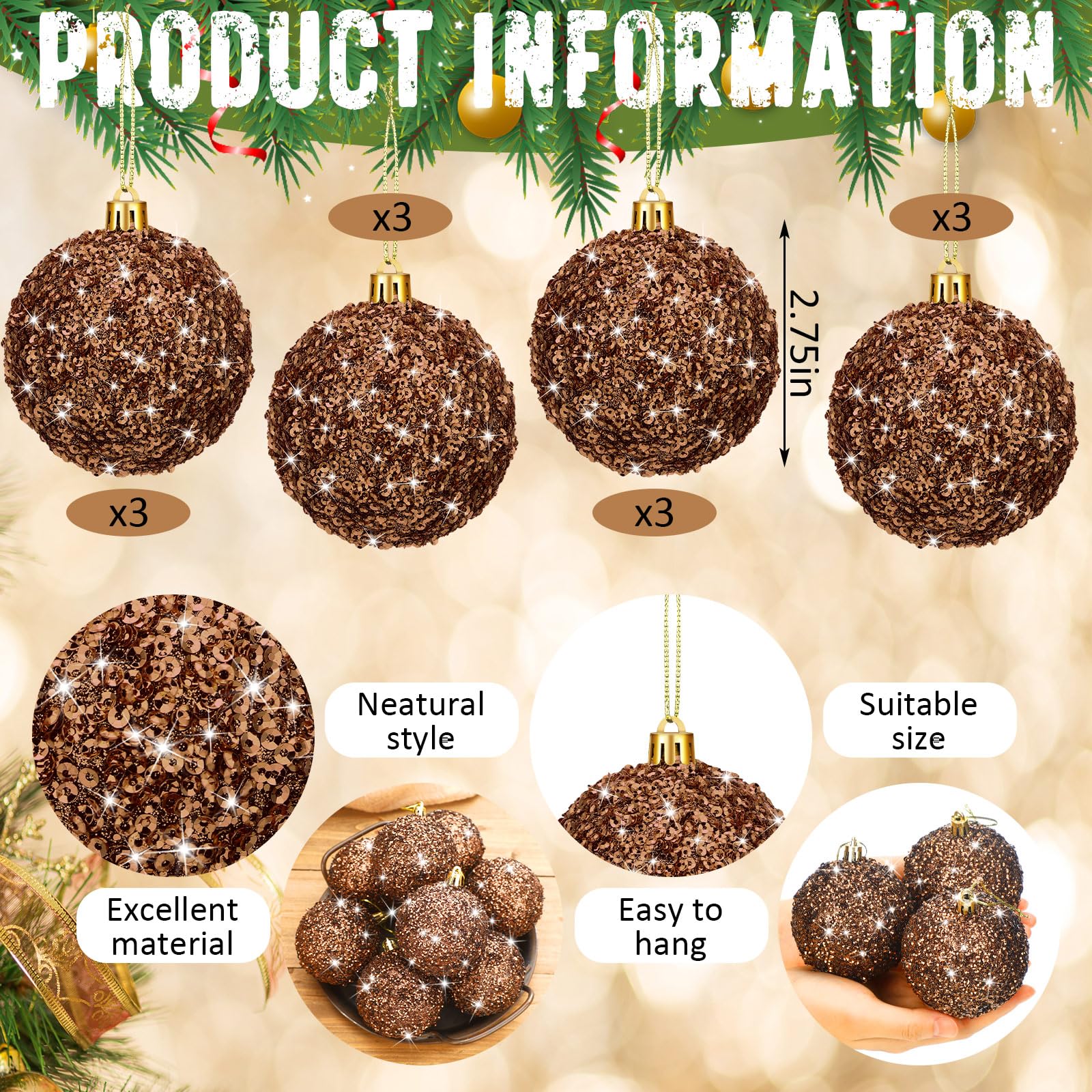 VioraWhite 12 Pcs Neutral Christmas Ball Ornaments Vintage Christmas Ornaments Farmhouse Xmas Tree Decor Shatterproof Plastic Ha