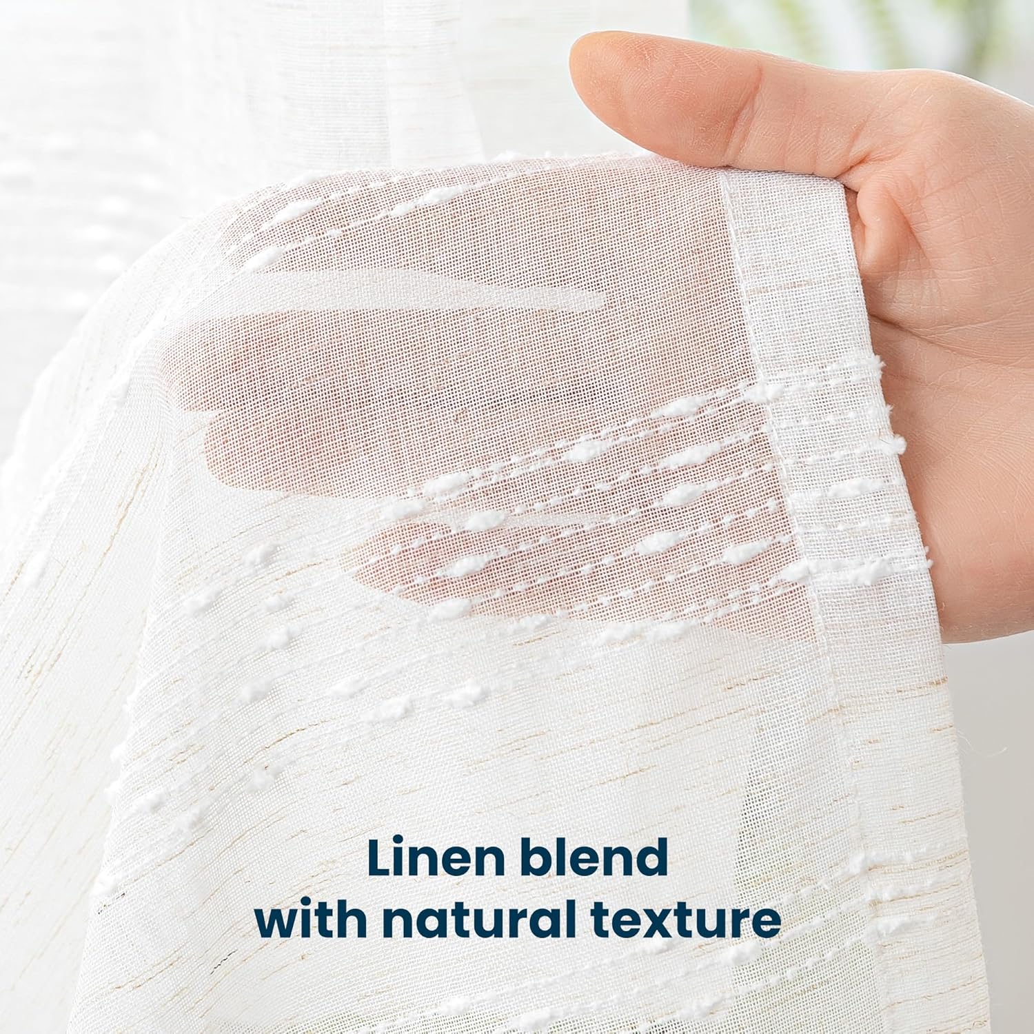 White Farmhouse Washable Semi Sheer Curtains for Living Room & Bedroom