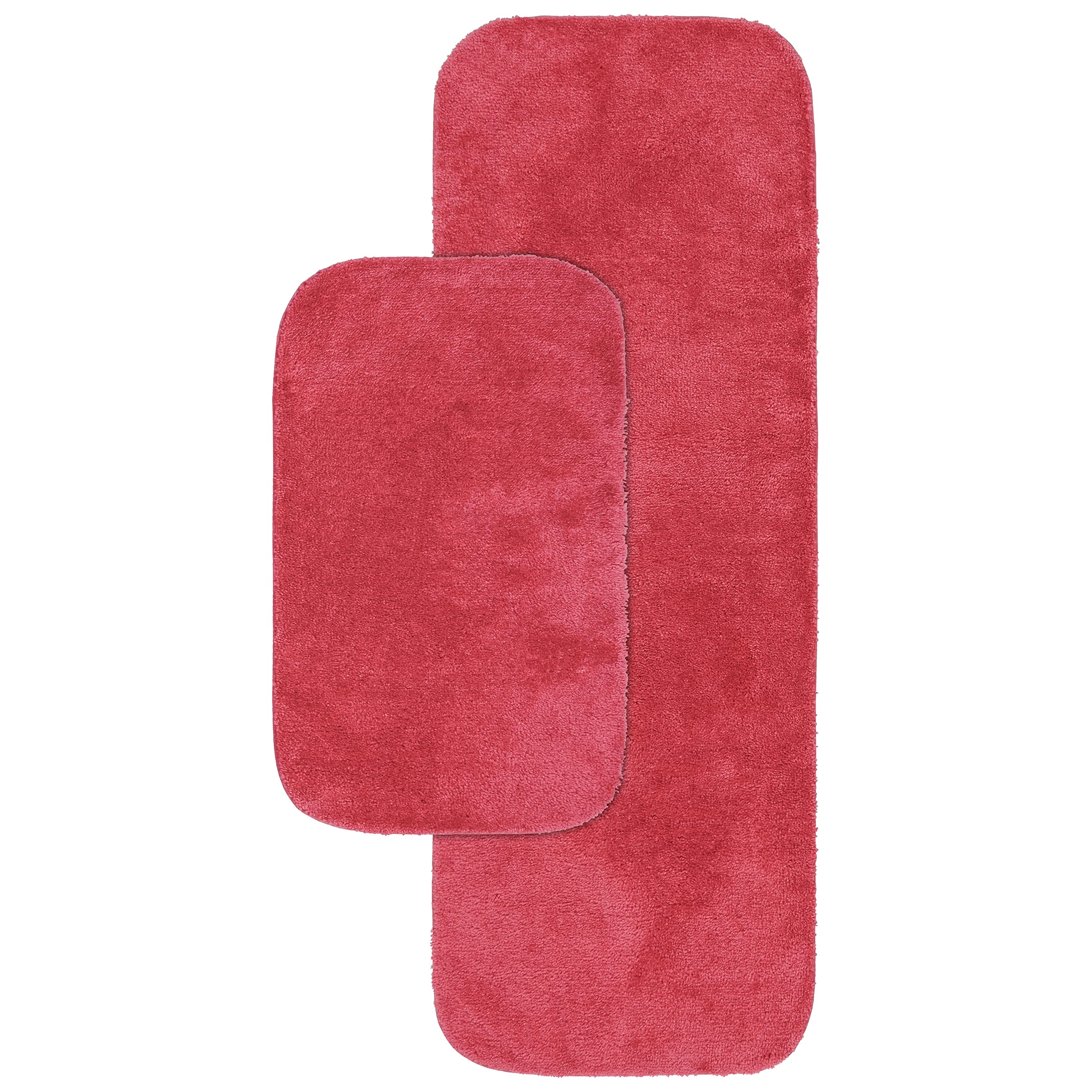 Garland Rug Traditional Nylon Washable Pink Hibiscus 2 Bath Rugs (21 X 34, 22 X 60) - Soft, Absorbent, And Stylish For Y