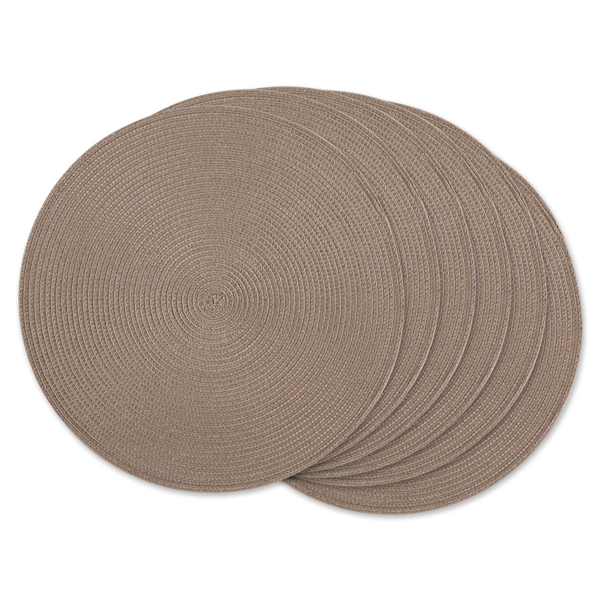 DII Classic Woven Tabletop Collection, Indoor/Outdoor Placemat Set, Round, 15 Diameter, Brown, 6 Piece
