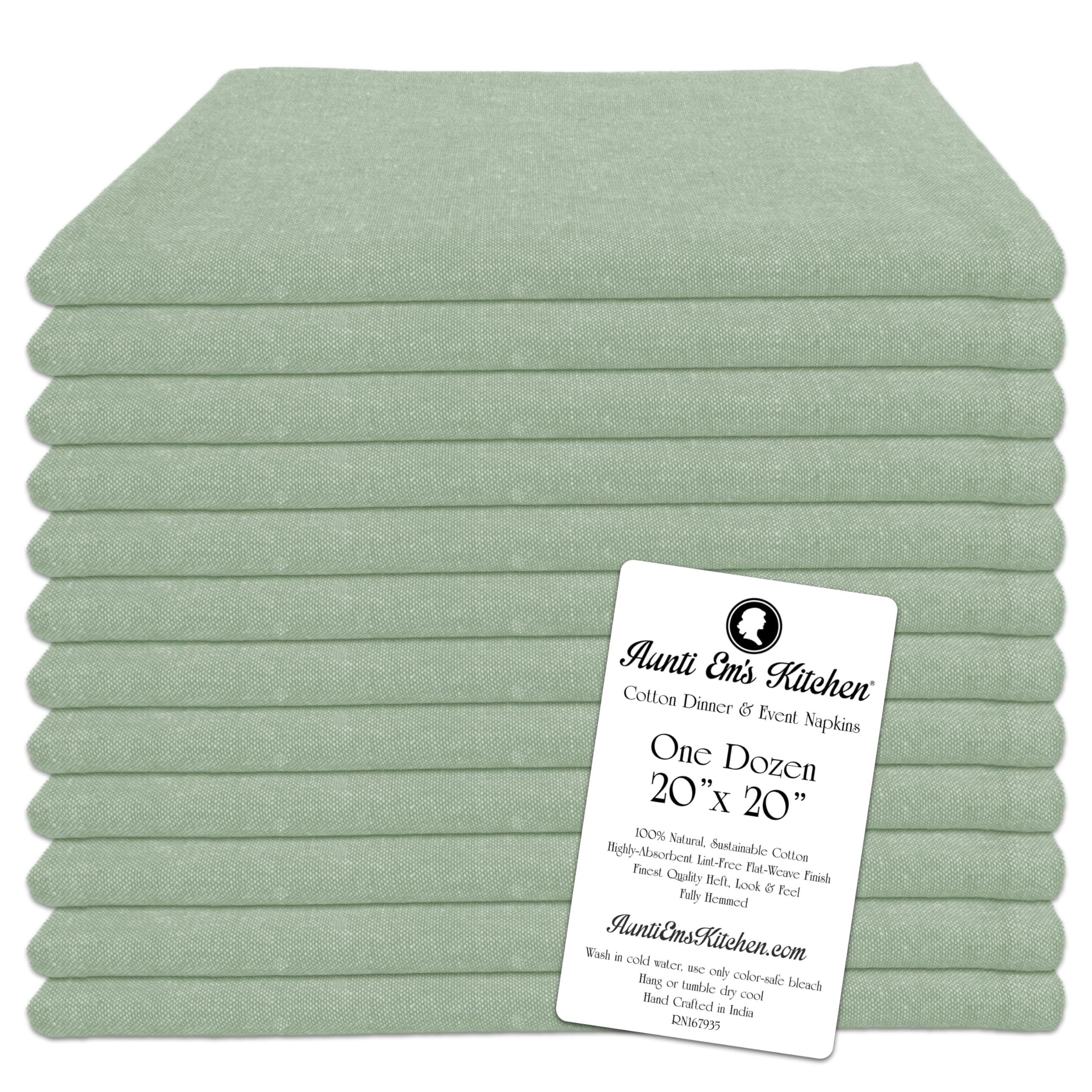 Aunti Em'S Kitchen Sage Green Cotton Napkins Cloth 20 X 20 Oversized 100% Natural Bulk Linens For Dinner, Events, Weddings, Set