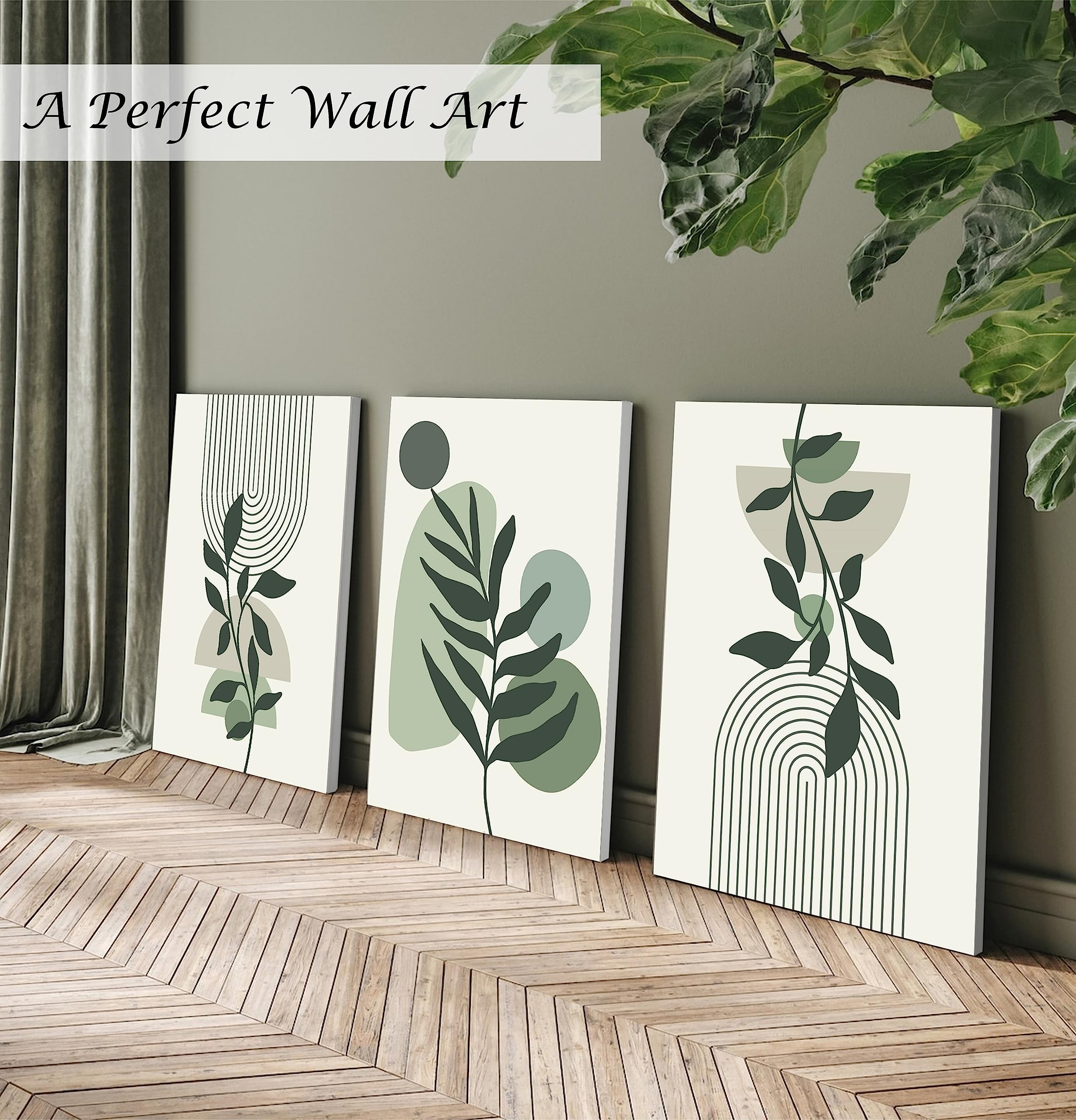 Induslyfe Large Framed Boho Canvas Wall Art Set Of 3, Mid Century Modern Room Decor, Minimalist Geometric Abstract Boho Bathroom
