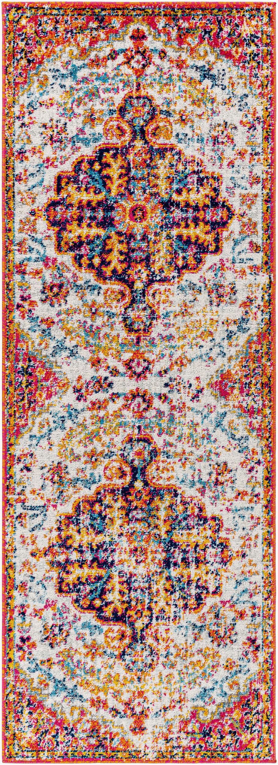 Livabliss Area Rugs - 3x7 Odelia Vintage Boho Beige Mustard Gray Runner Area Rug for Living Room Bedroom - Floral Medallion Stai
