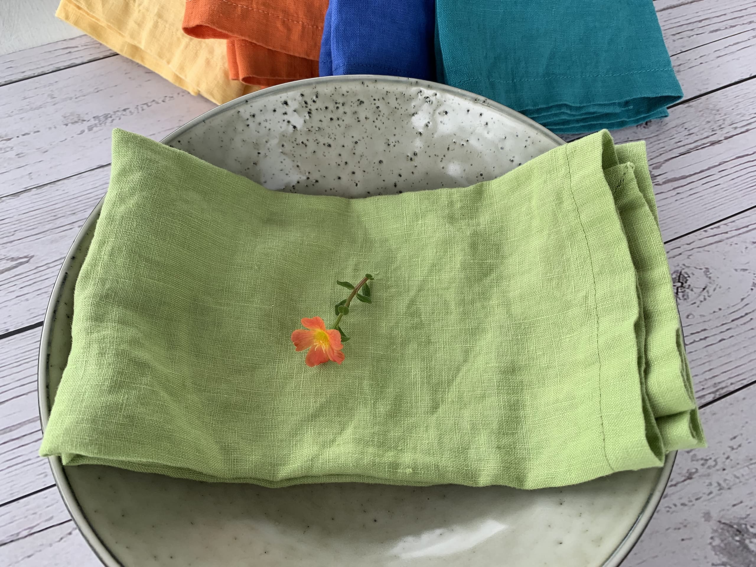 Linen Napkins -100% French Flax - Stonewashed Pure Linen Cloth Napkins - Size 18 Inch X 18 Inch - Set Of 4, Tropics (Tahitian Li