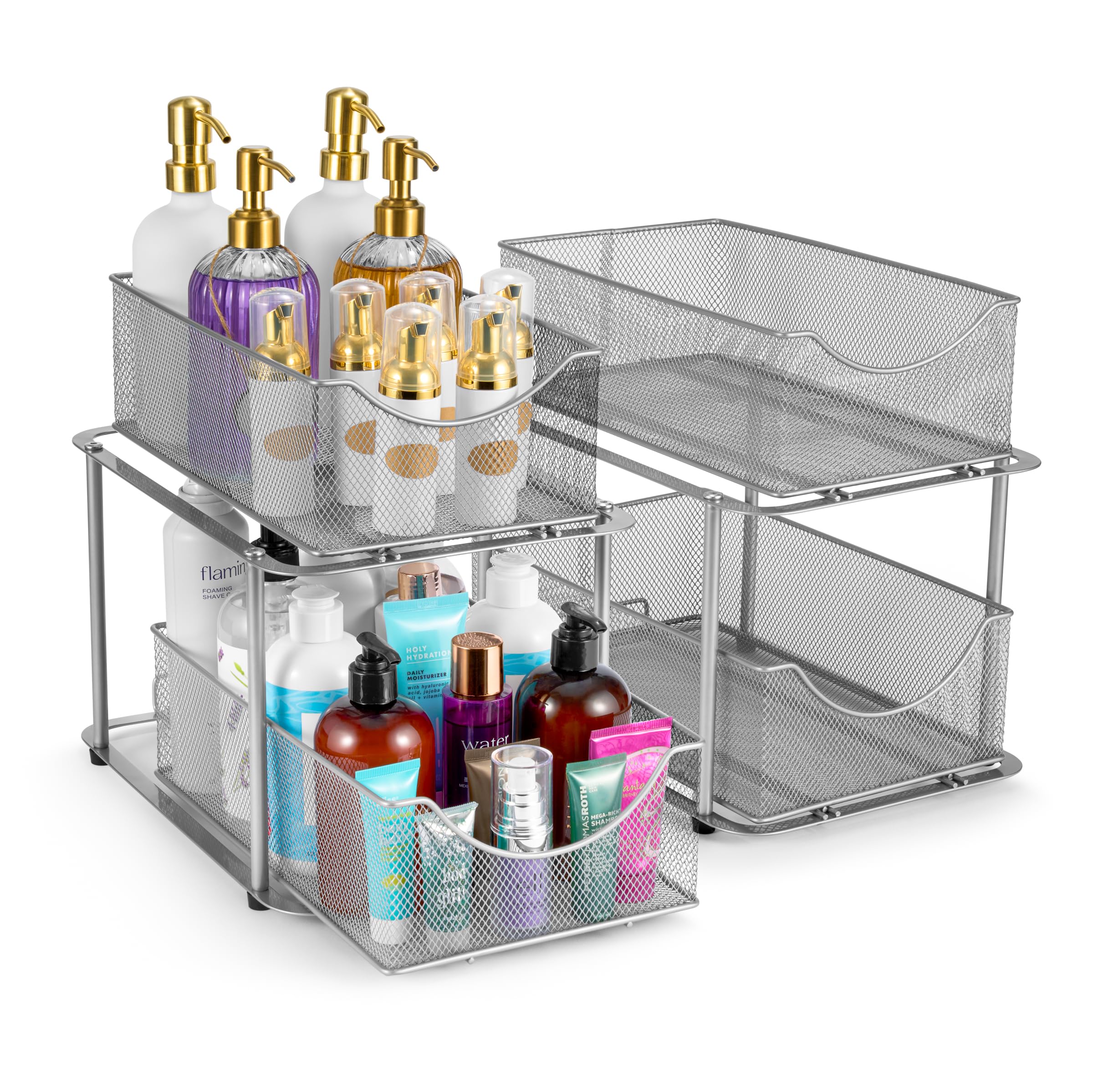 Sorbus 2 Sets Of 2 Tier Metal Under Sink Organizer For Bathroom, Kitchen, Strong Steel Mesh Sliding Drawers For Under Sink, Unde