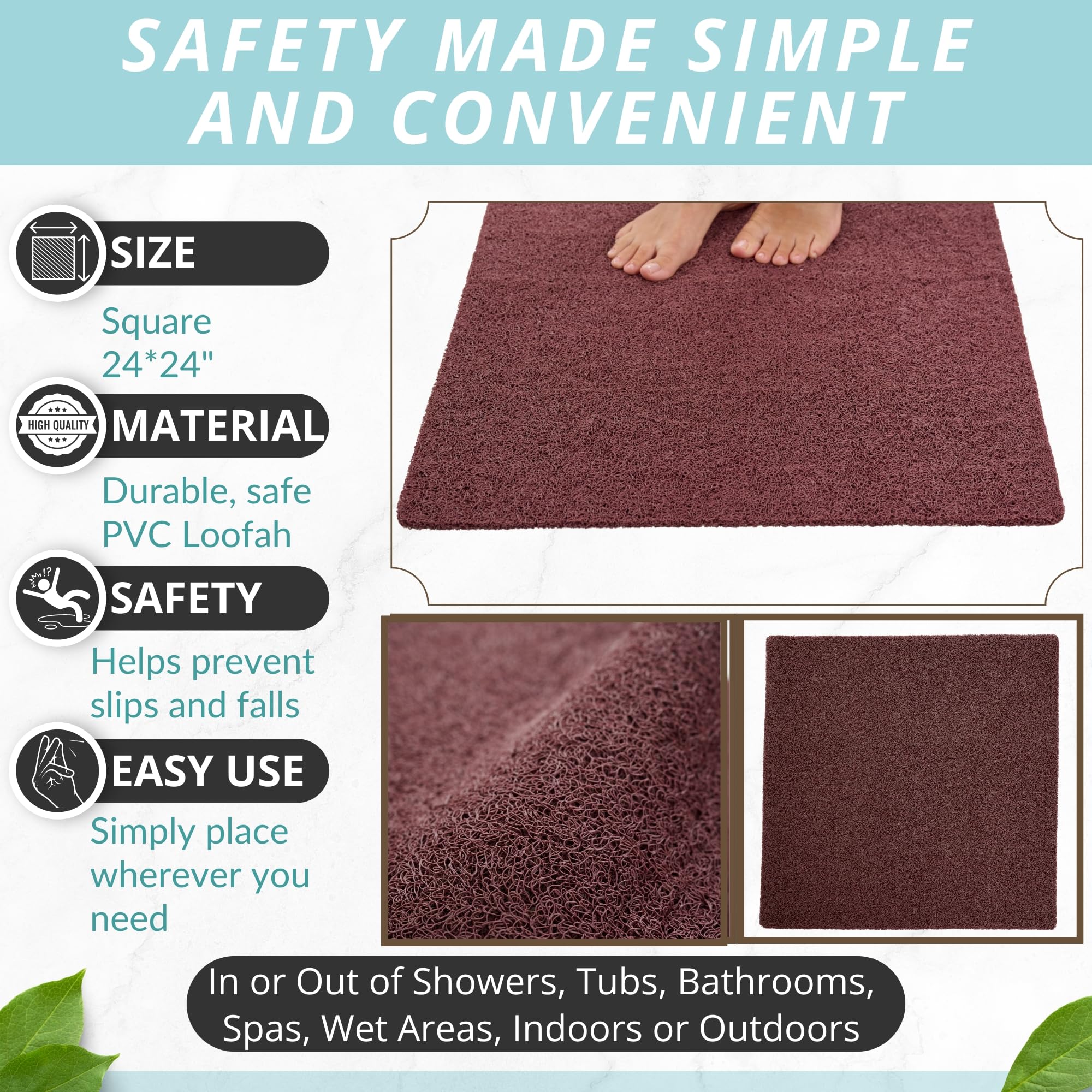 Square Shower Mat Non Slip - Pvc Loofah Shower Mats For Showers Anti Slip - Shower Stall Mat - Secure Grip Without Suction Cups