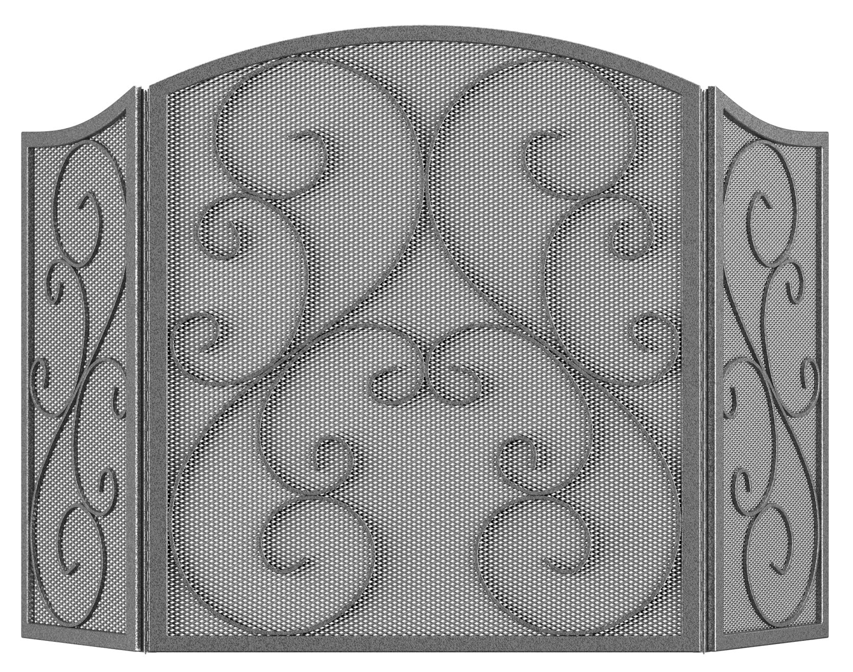 Fire Beauty Fireplace Screen 3 Panel Wrought Iron Metal 48 ''(L) X30(H) Spark Guard Cover(Pewter)