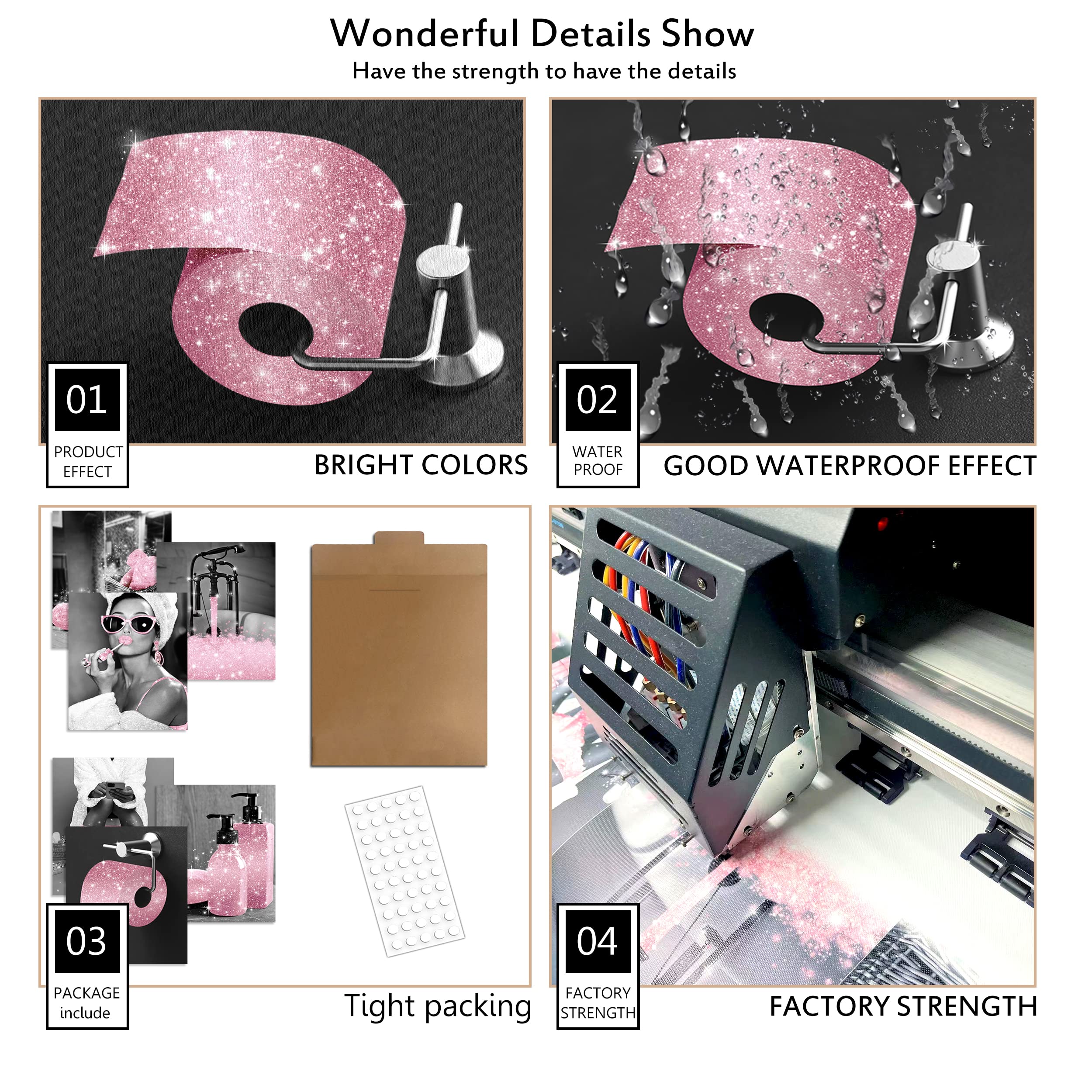 Luodroduo Fashion Wall Art Decor Prints Set Of 6 Black And White Pink Glam Glitter Canvas Posters Pictures Photos Artwork Wall M