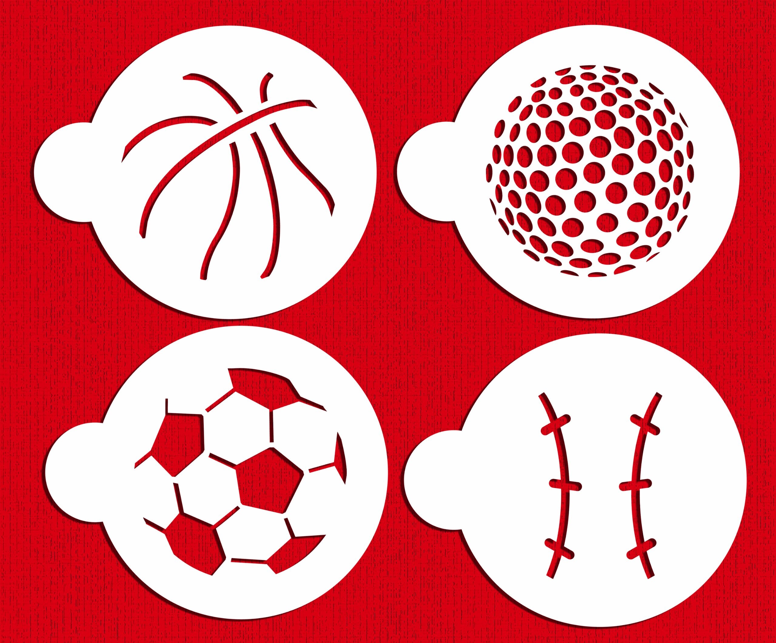 Designer Stencils Large Sports Ball Cookie Stencils (Basketball - Golf - Soccer - Baseball) , Beige/Semi-Transparent