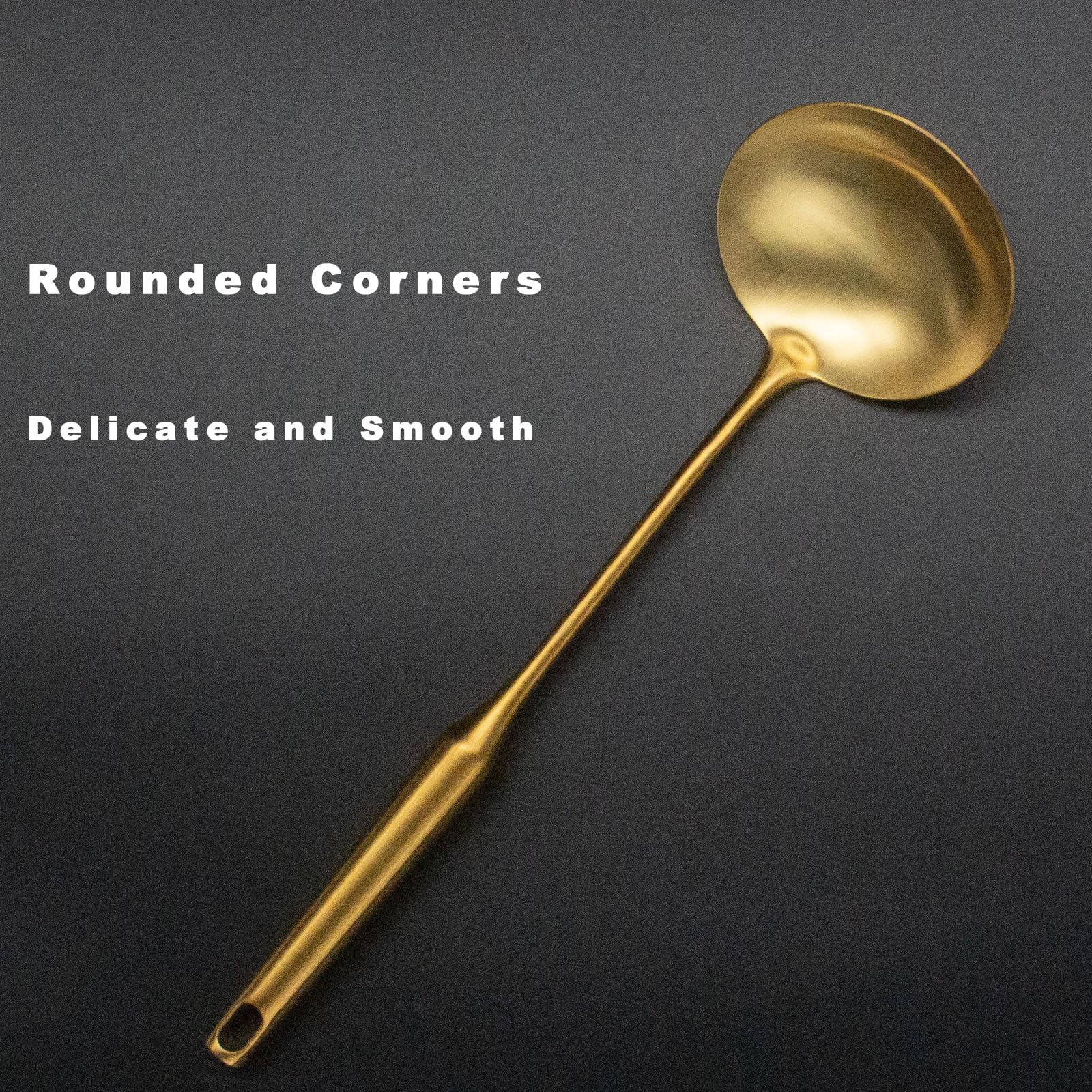 Incontesta Stainless Steel Ladle Spoon Kitchen Turner - Big Soup Ladle Useful Cooking Utensil Tool - Soup Ladle-Gold