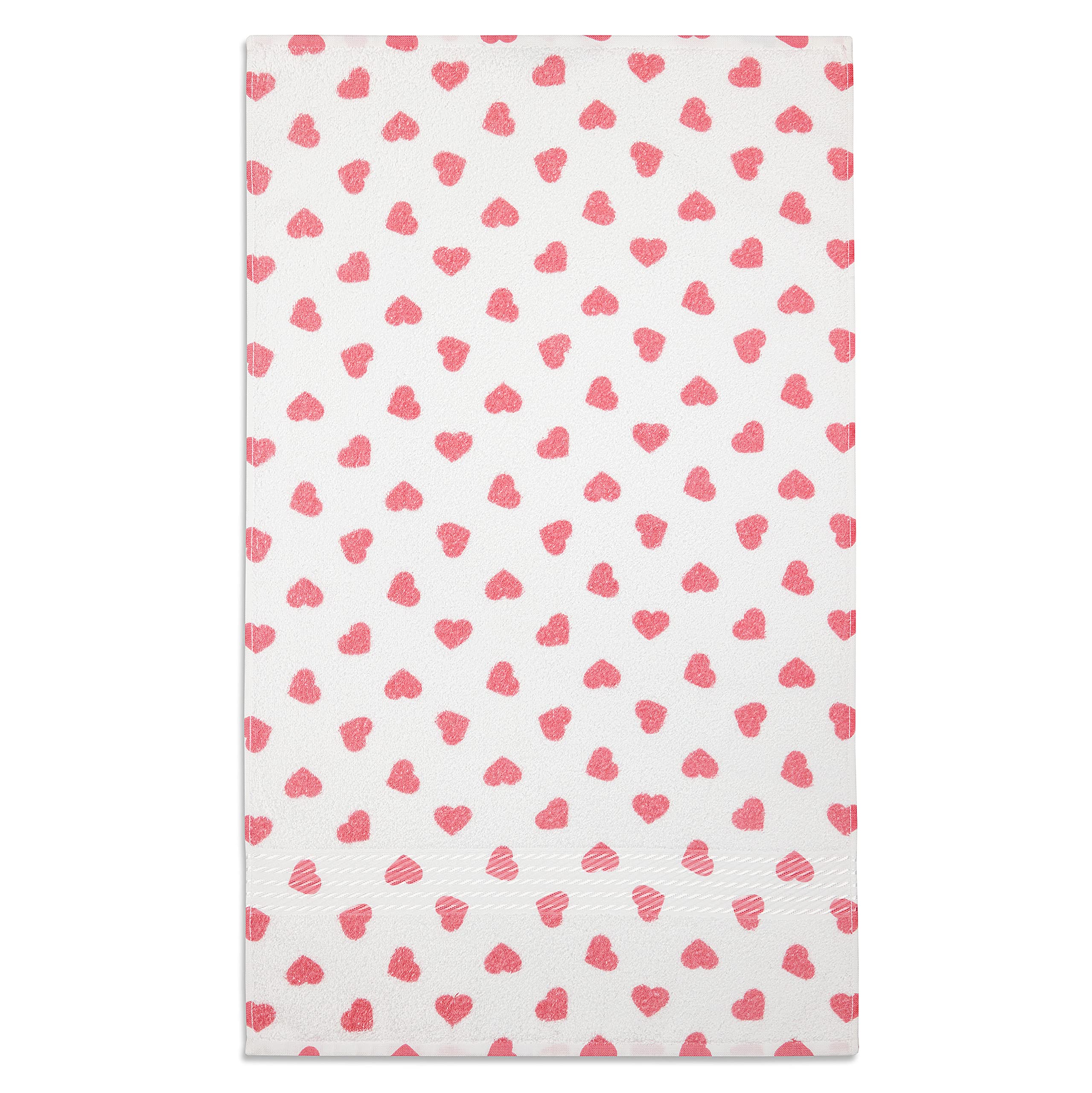Cackleberry Home Hearts All Over Bathroom Cotton Terry Hand Towels 20 W X 30 L Inches, Set Of 2 (Pink)